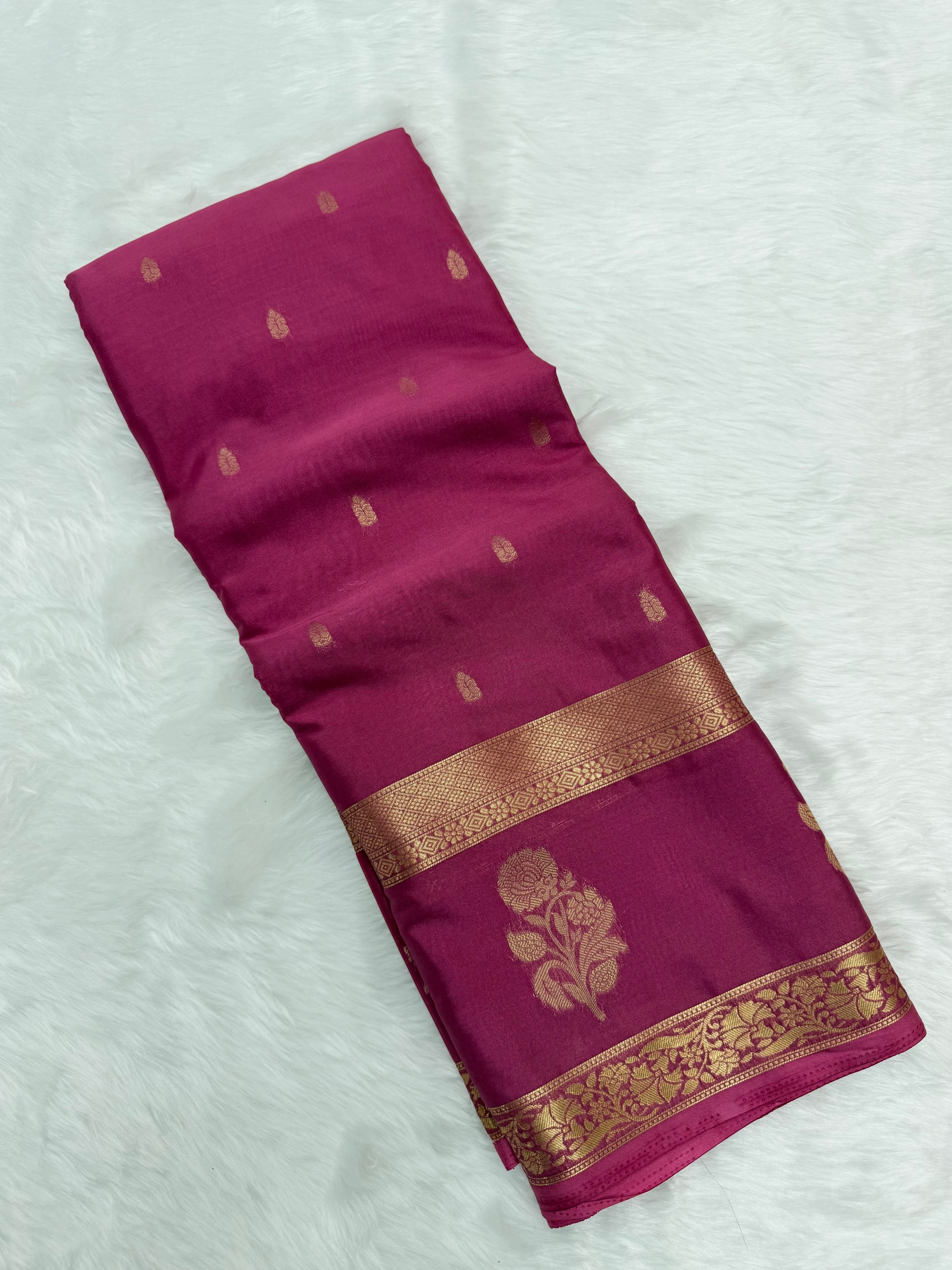 PREMIUM SEMI CREPE SILK SAREE - MULBERRY