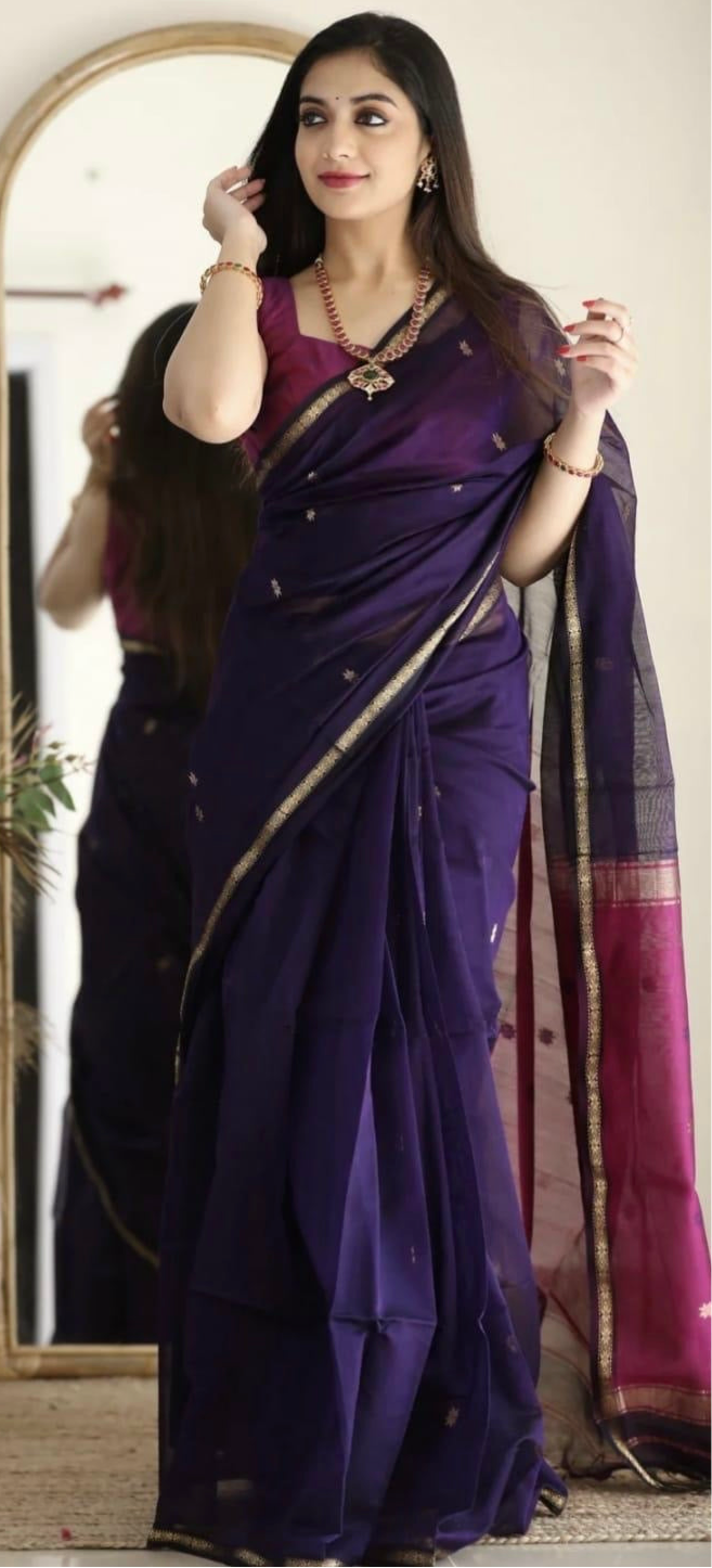 MAHESHWARI COTTON SILK SAREE - VIOLET