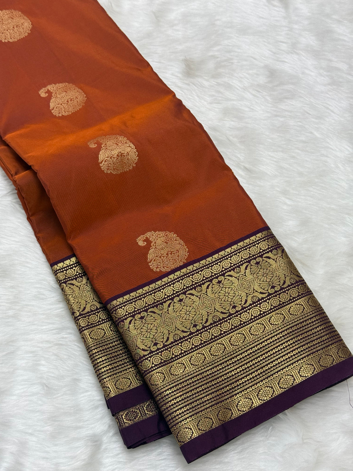 PREMIUM SEMI KANCHI SILK SAREE - RUST ORANGE