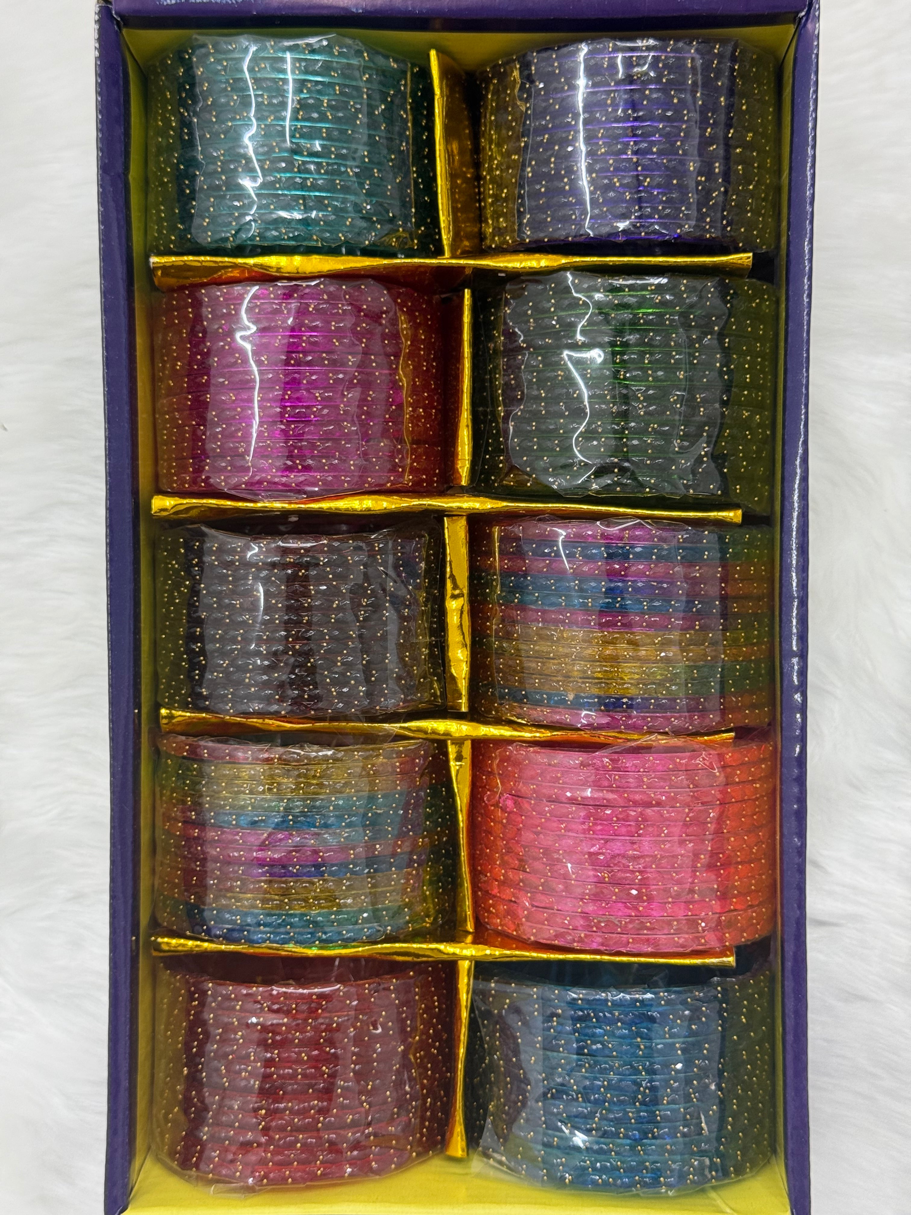 PREMIUM RAINDROP GLASS BANGLES - 10 COLOUR MIX(BOX OF 120PCS)