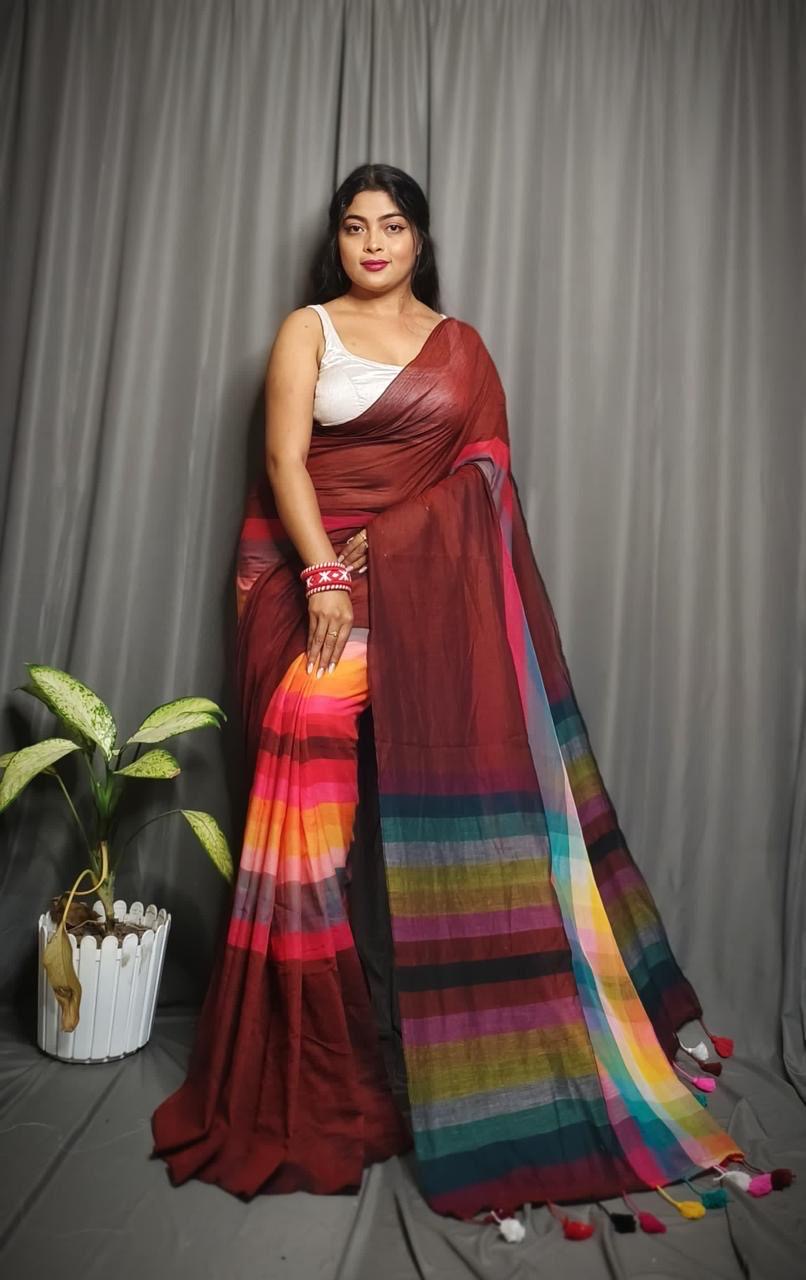 TRENDY MULTICOLOUR CHECKED TYPE SAREE