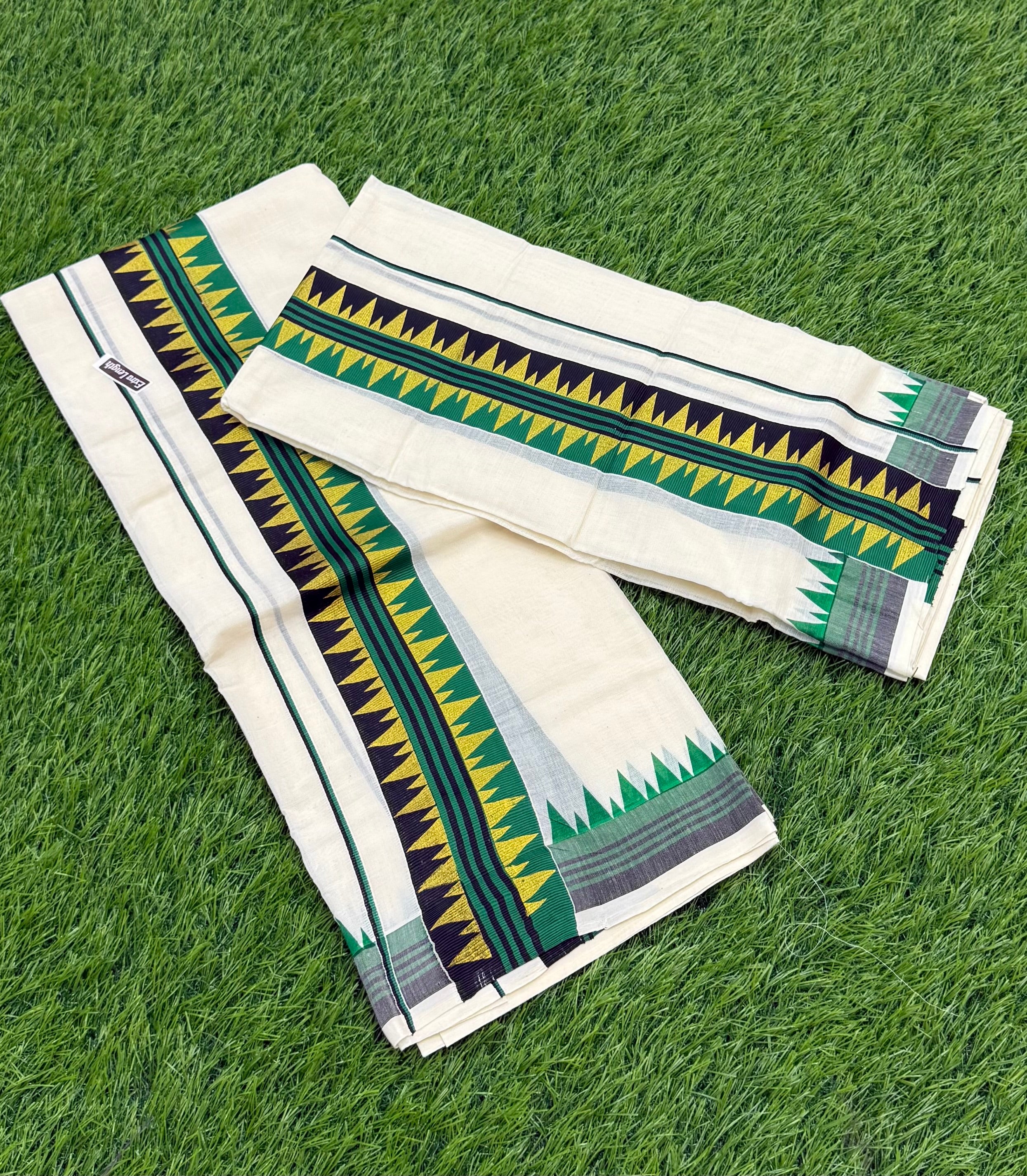 KASAVU COTTON FANCY SINGLE SET MUNDU (MUNDUM NERIYATHUM) - 2 X 2.80 MTRS - (OFF WHITE)