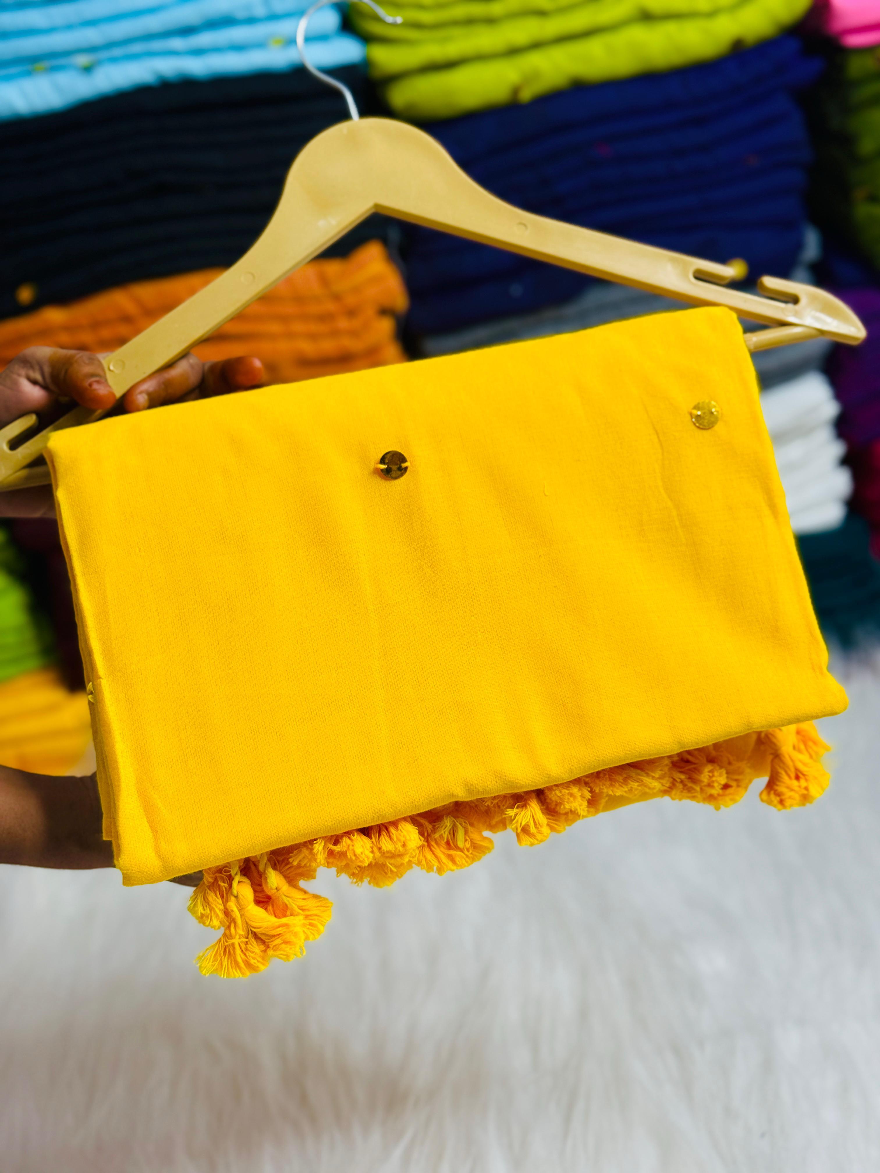 PURE KHADI MIRROR WORK COTTON SAREES - YELLOW