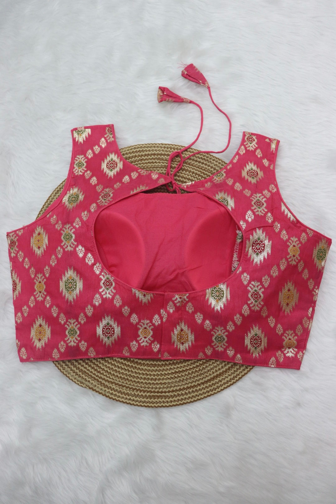 BANARASI BROCADE SLEEVELESS BLOUSE - PINK