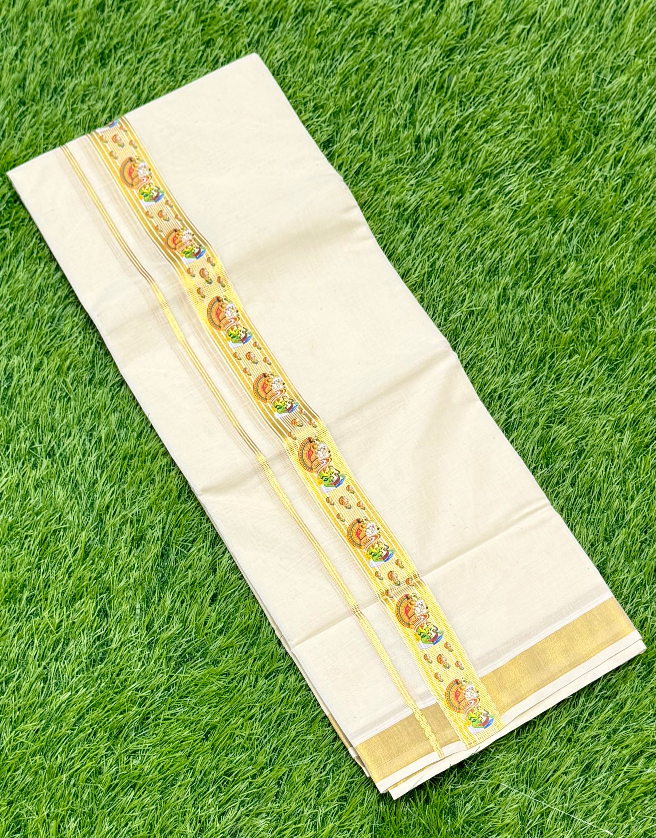 PREMIUM GOLDEN KASAVU PRINTED DOUBLE MUNDU