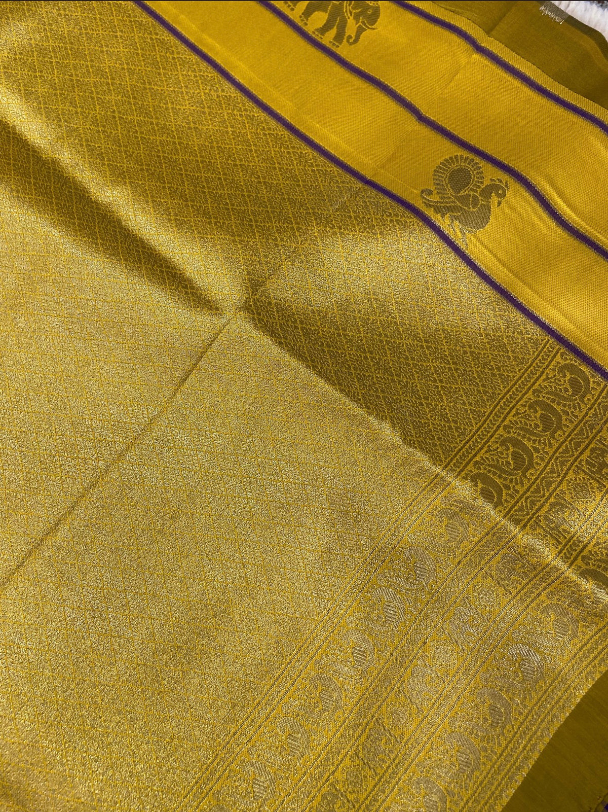 PREMIUM SEMI KANCHI SILK SAREE - PURPLE & YELLOW