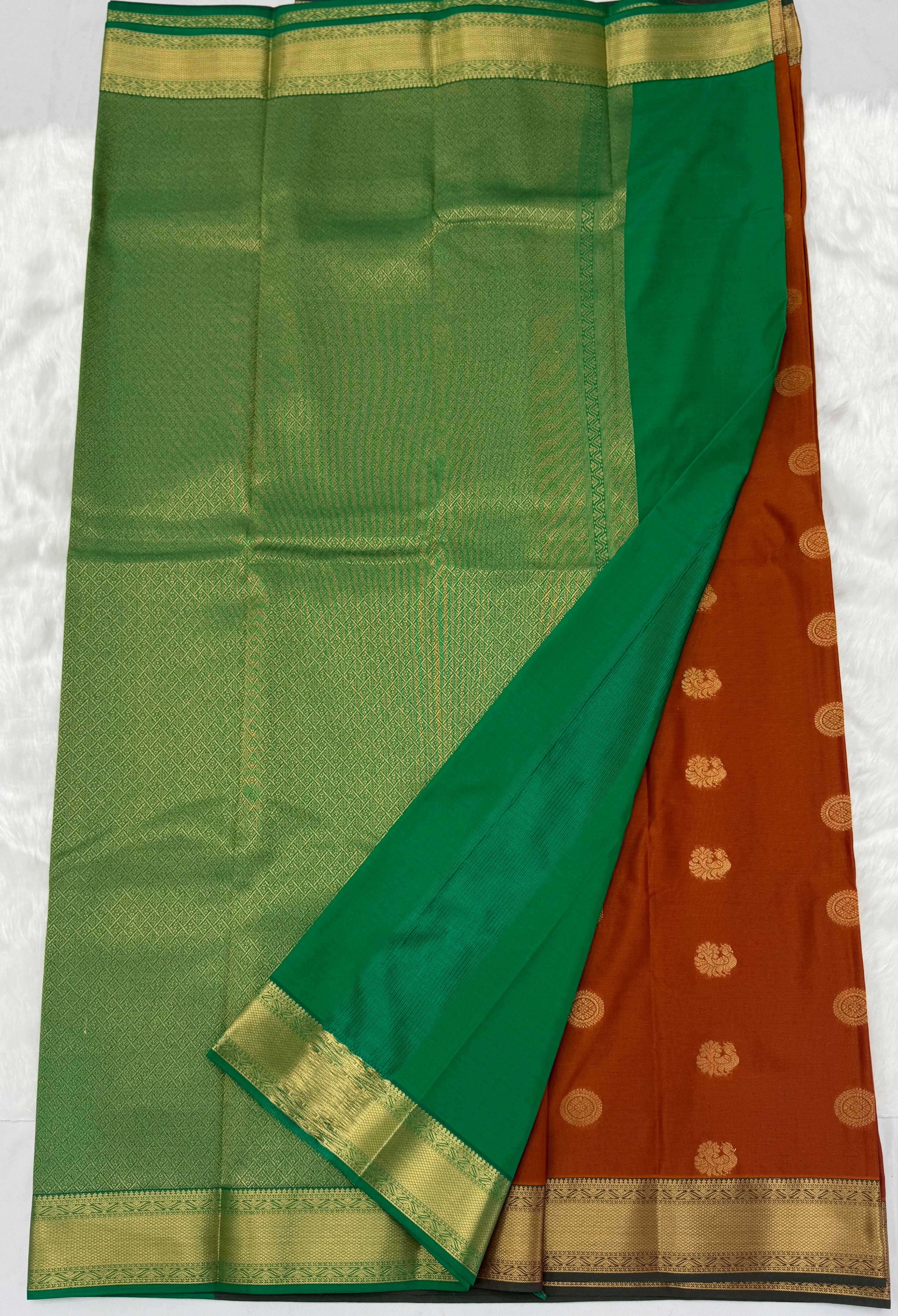 PREMIUM SEMI KANCHI SILK SAREE - RUST ORANGE