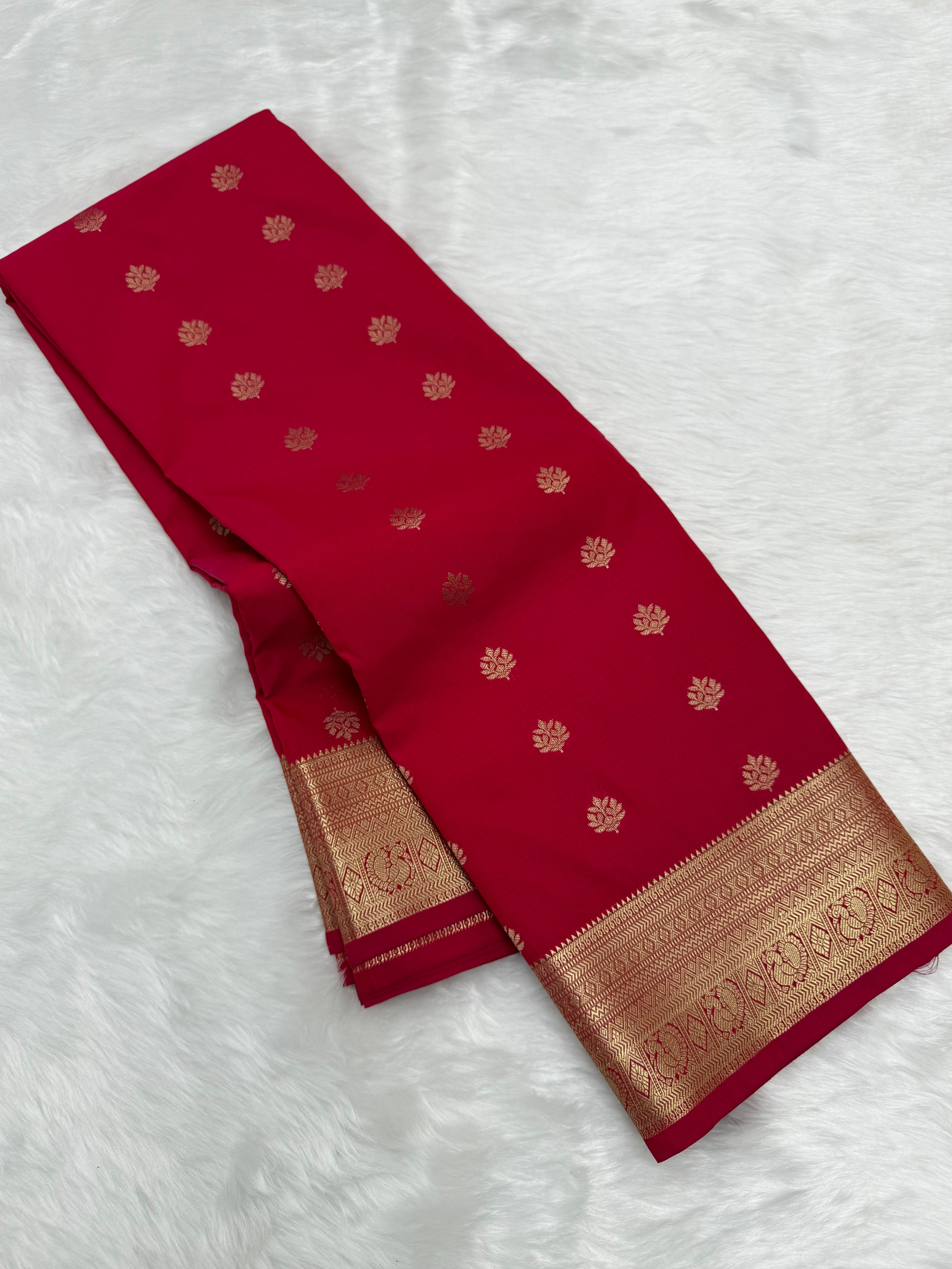 PREMIUM SEMI KANCHI SILK SAREE - NEON RED