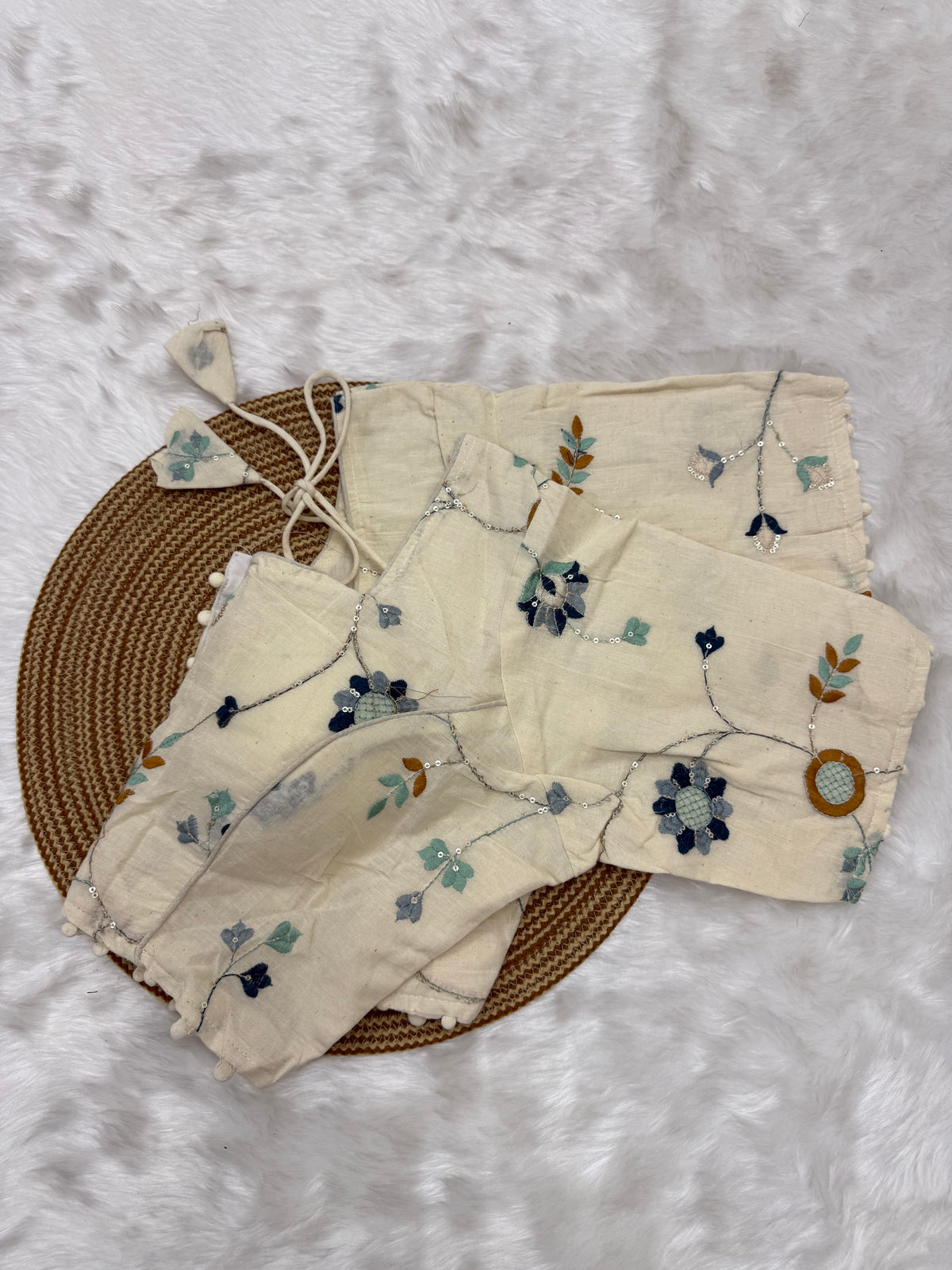 DESIGNER EMBRO-SEQUIN WORK BLOUSE - OFF WHITE