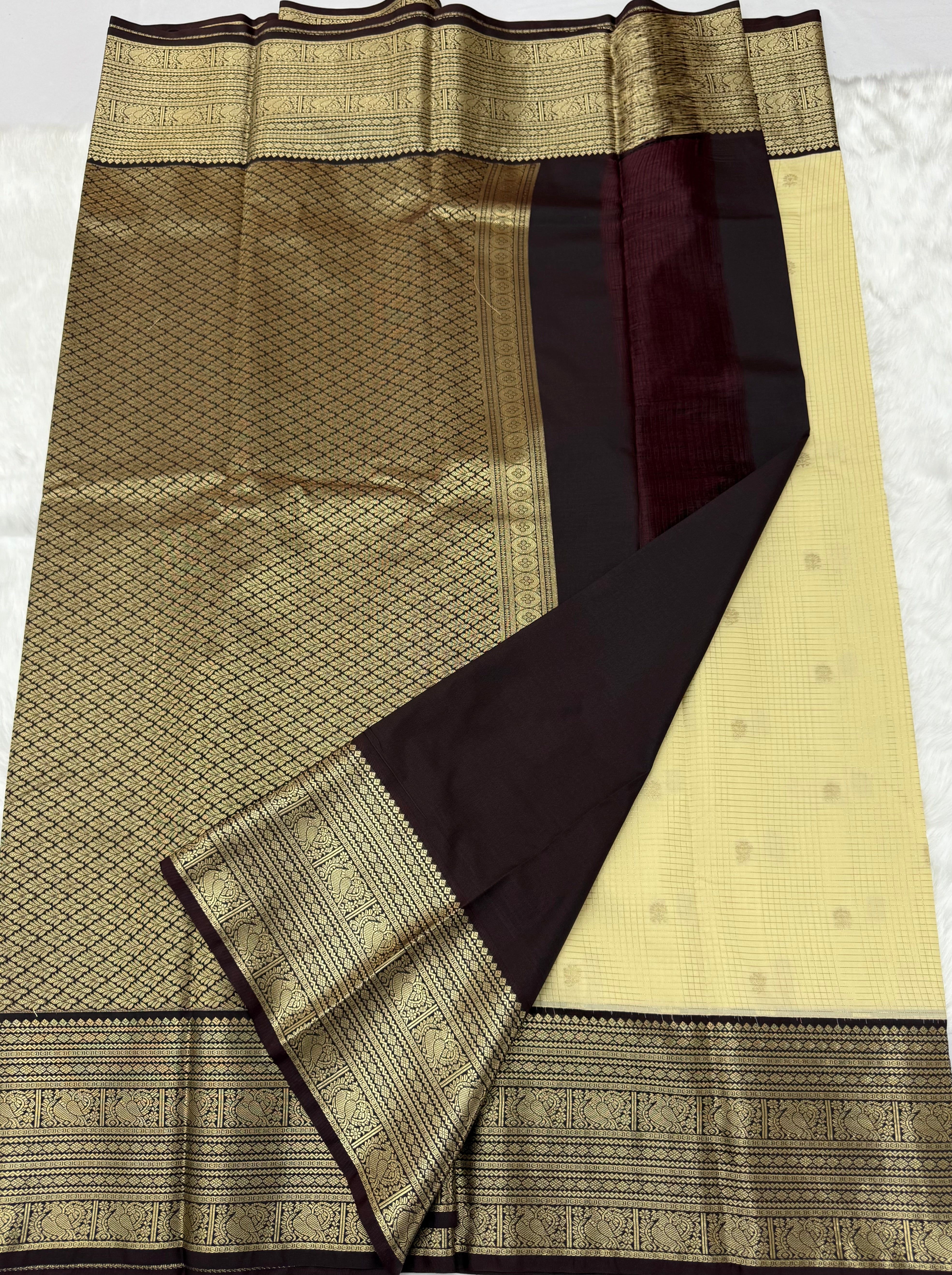 PREMIUM SEMI KANCHI SILK SAREE - CREAM