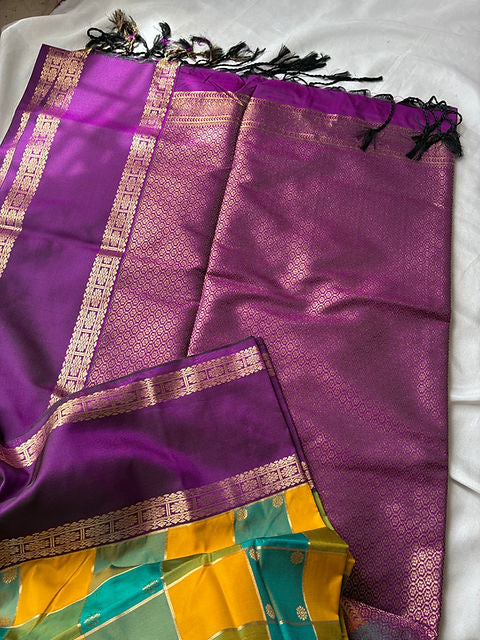 PREMIUM YELLOW TEAL PAALUM PAZHAMUM SAREE