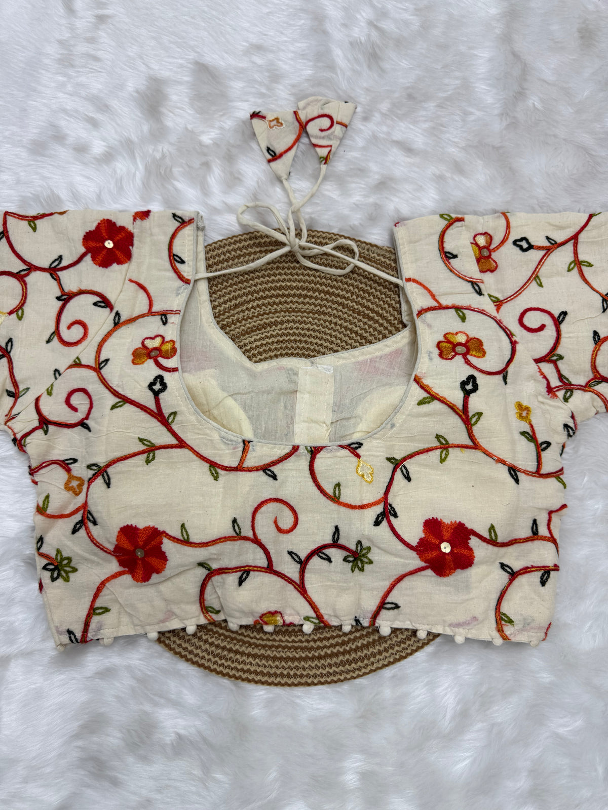 DESIGNER EMBRO-SEQUIN WORK BLOUSE - OFF WHITE