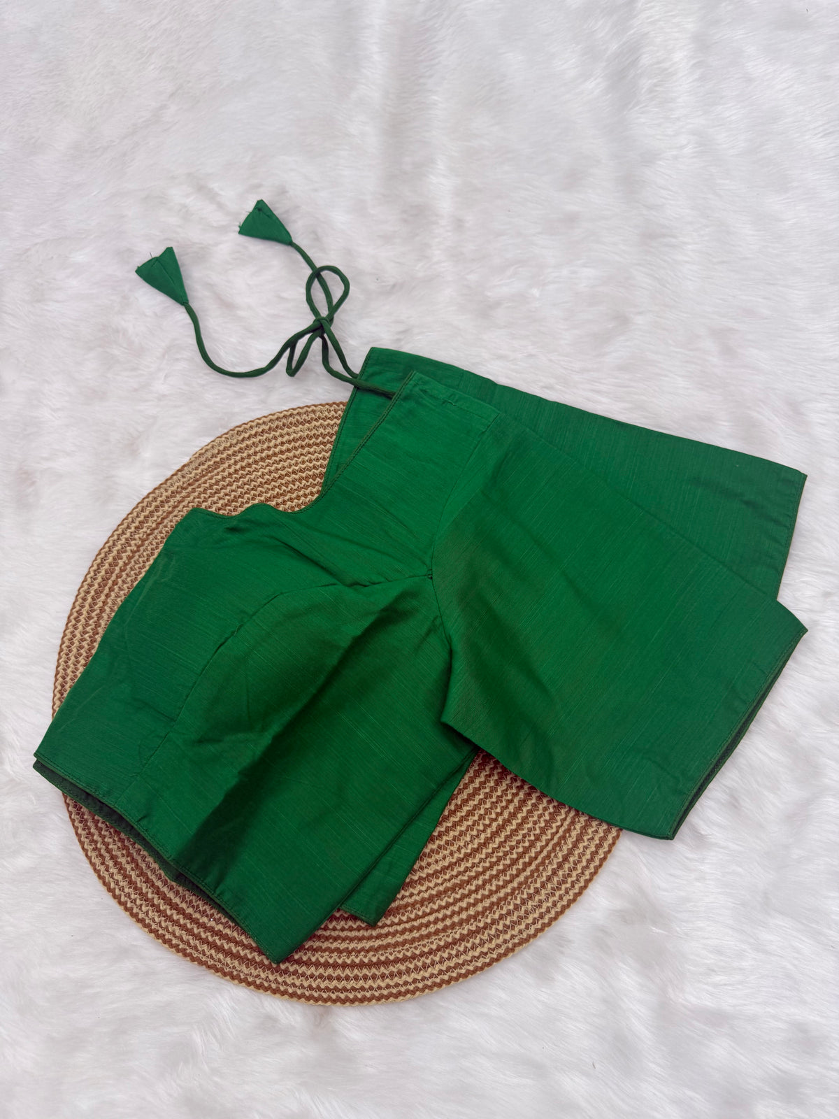 PLAIN SILK READY TO WEAR SAREE BLOUSE - FOREST GREEN