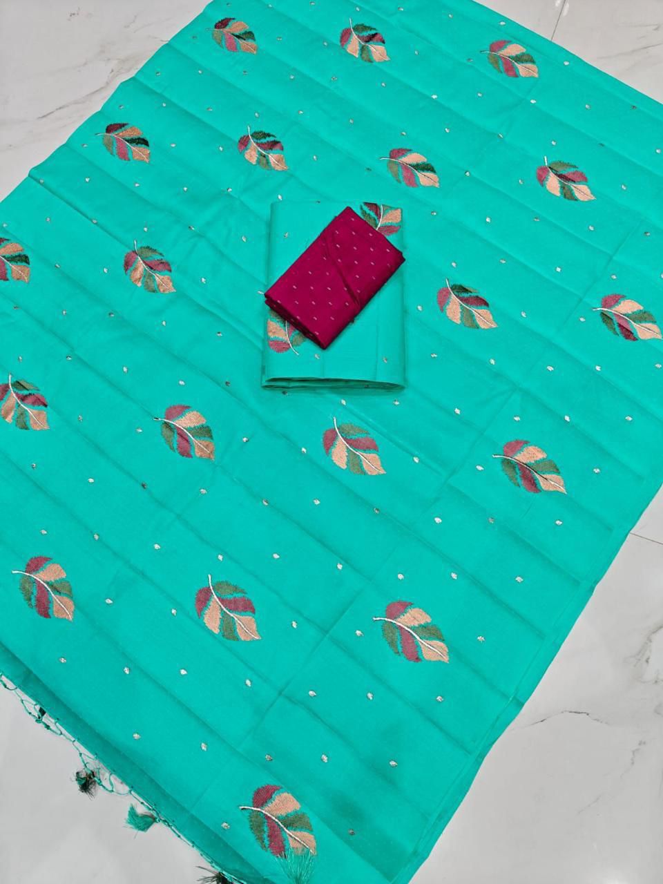 PREMIUM BUTTER SILK SAREE - TURQUOISE GREEN