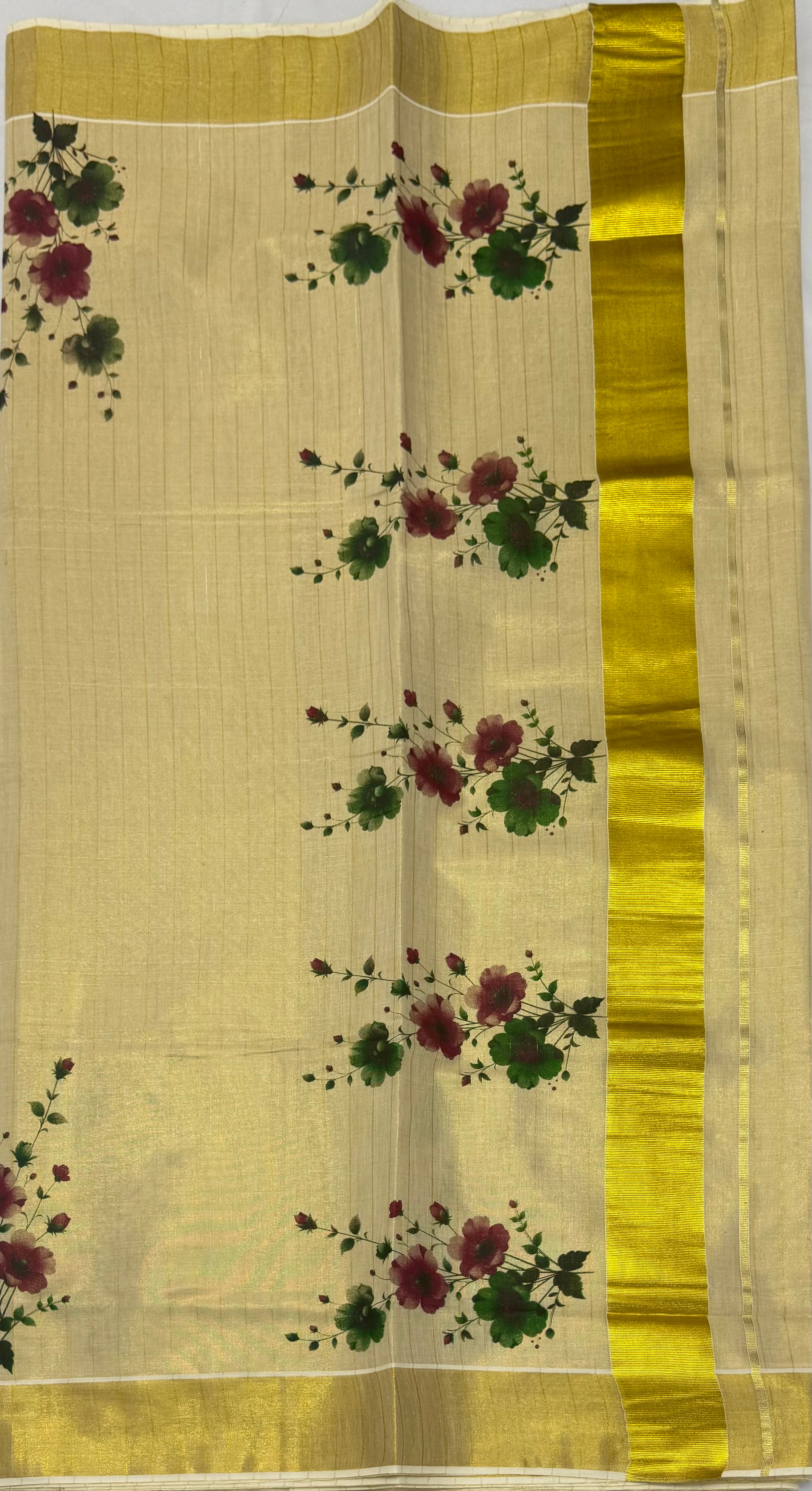 MURAL ART KASAVU TISSUE KERALA SAREE (GOLD,CREAM)