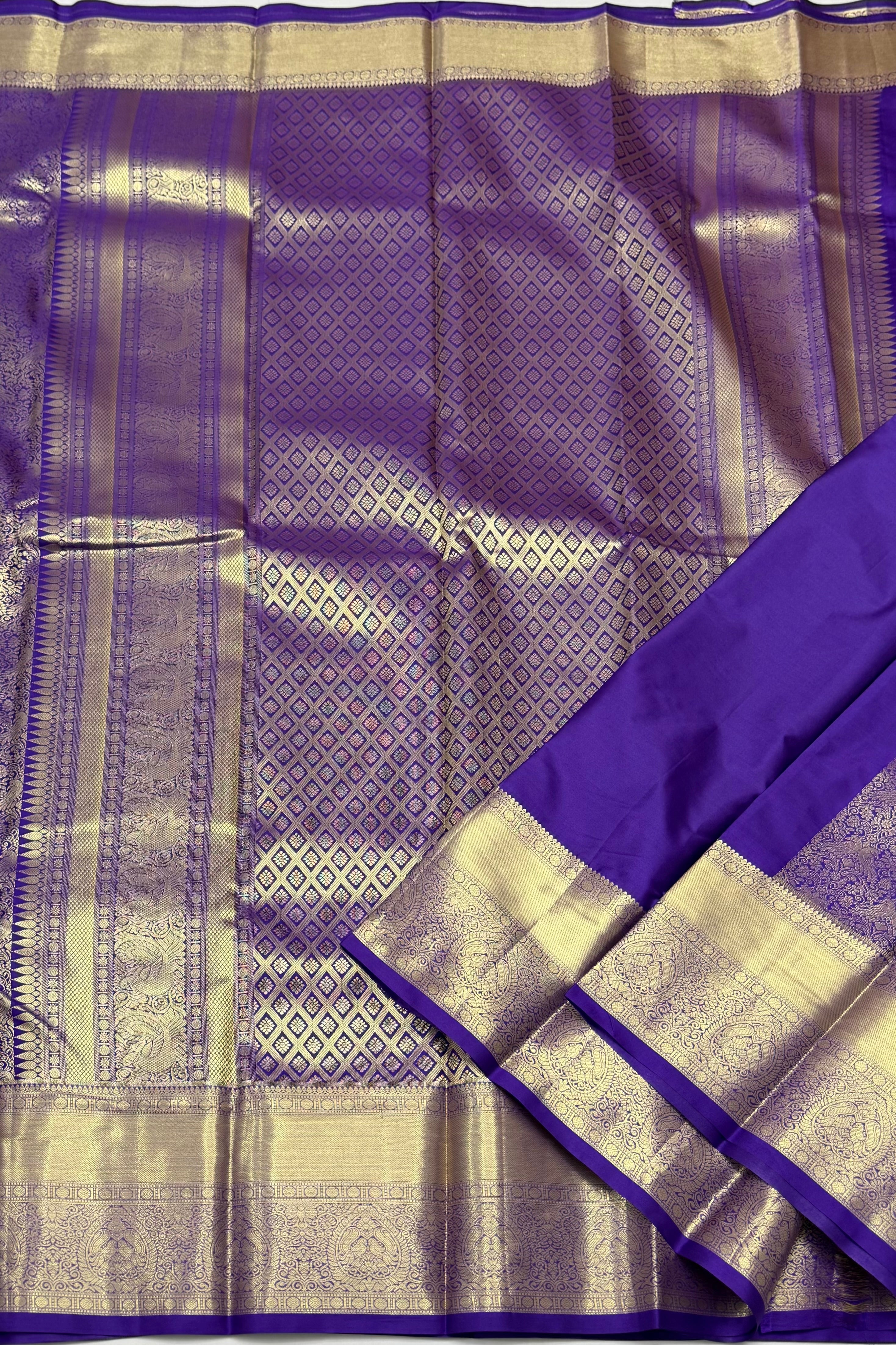 PREMIUM KANCHI BROCADE SILK SAREE - GOLDEN PURPLE