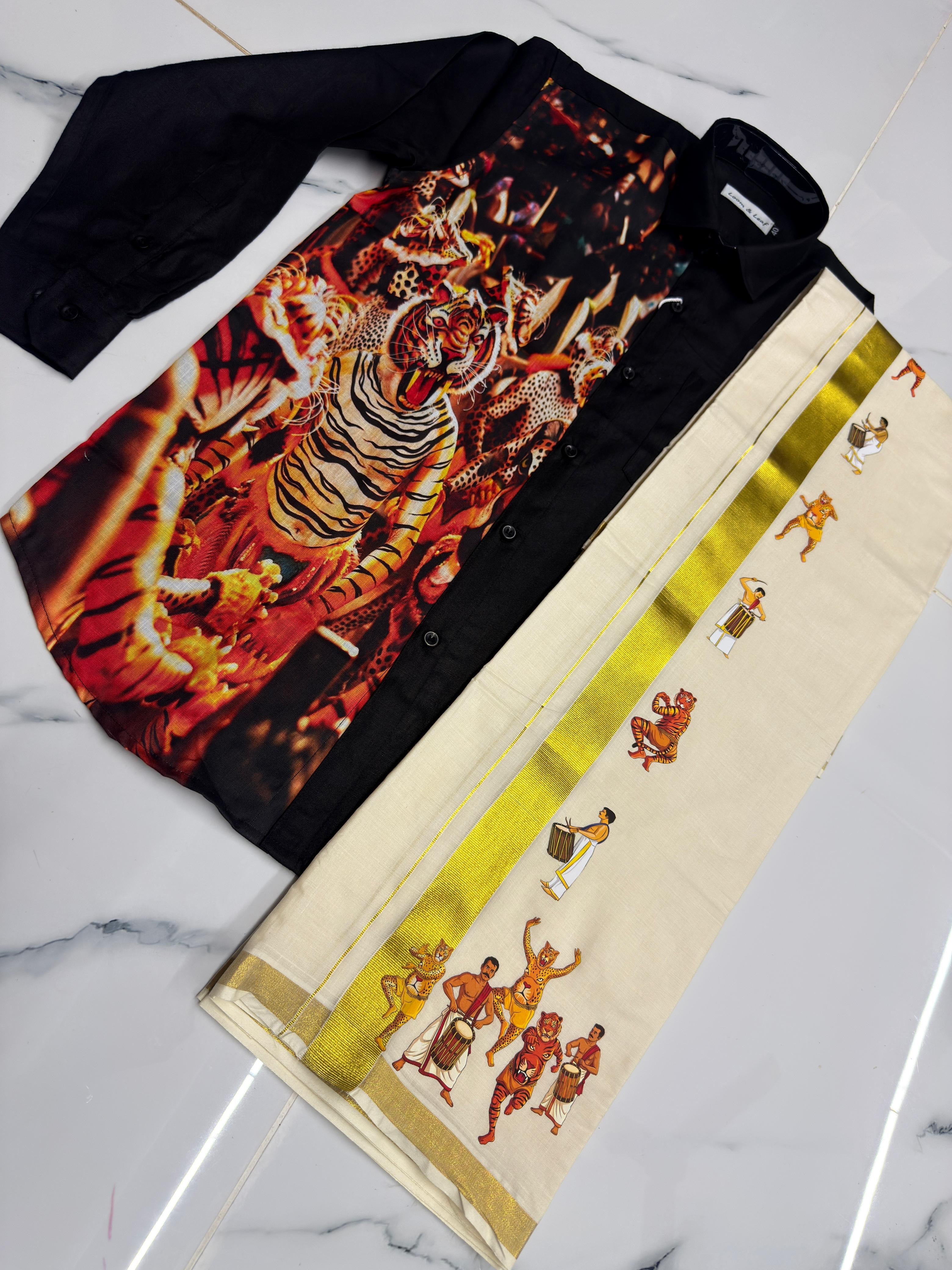 PULIKALI THEME PREMIUM SHIRT & MUNDU COMBO - BLACK