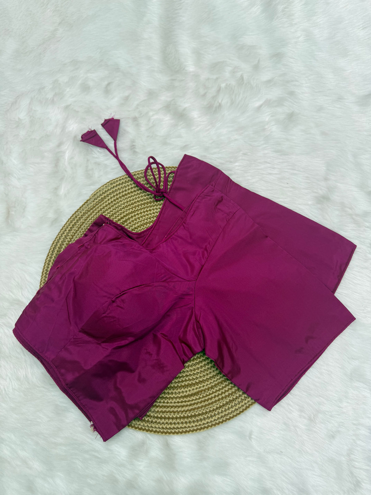 PLAIN SILK READY TO WEAR SAREE BLOUSE - DARK PINK