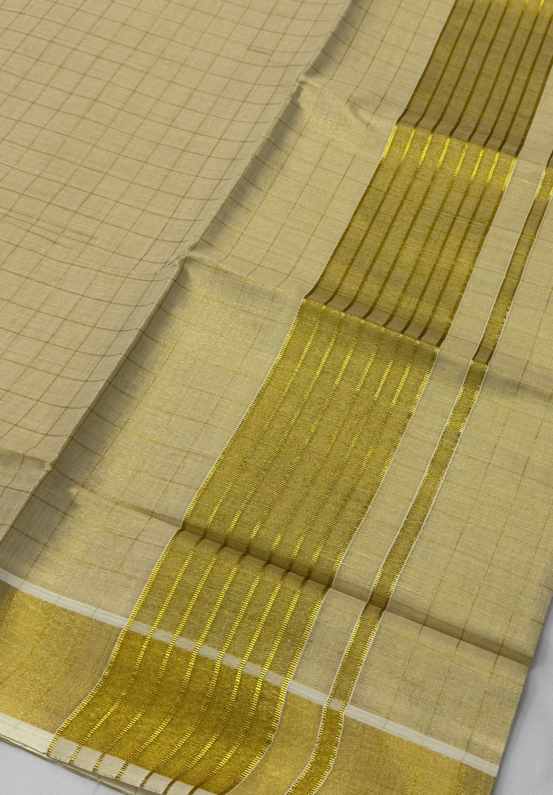 KERALA STRIPES KASAVU TISSUE SAREE - (GOLD,CREAM)