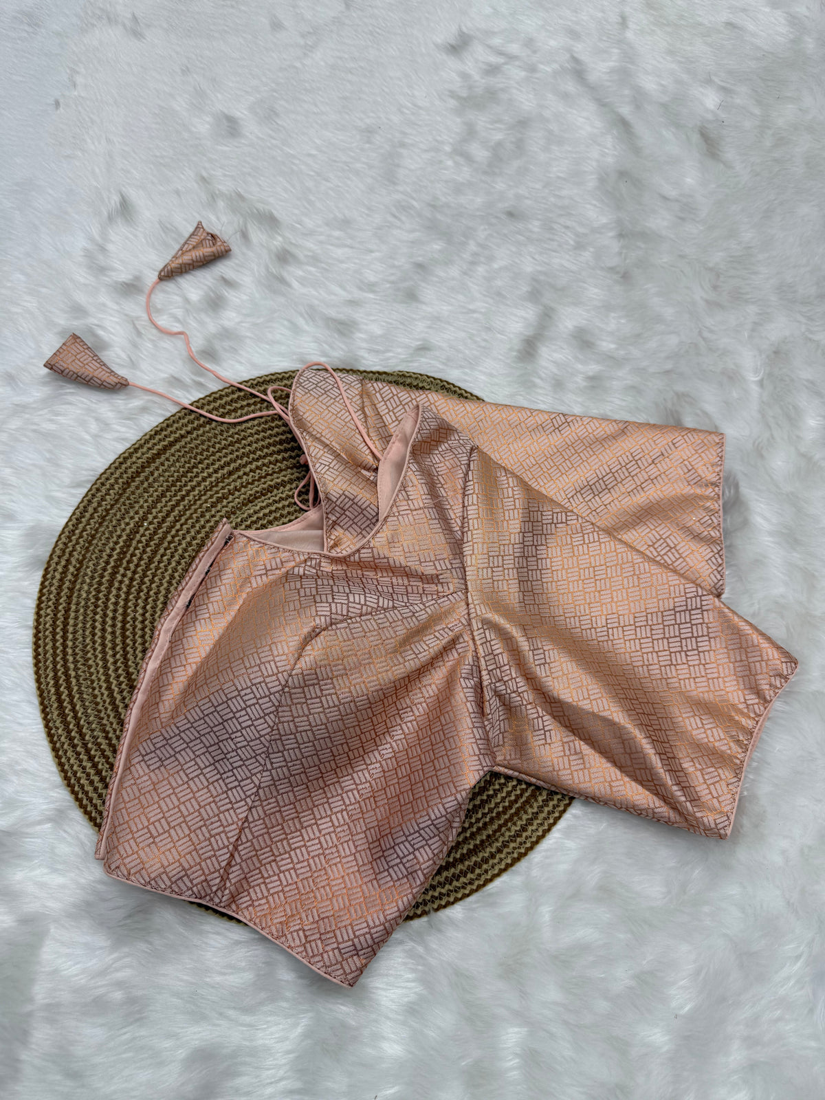 DESIGNER JACQUARD READY TO WEAR SAREE BLOUSE - ROSE GOLD