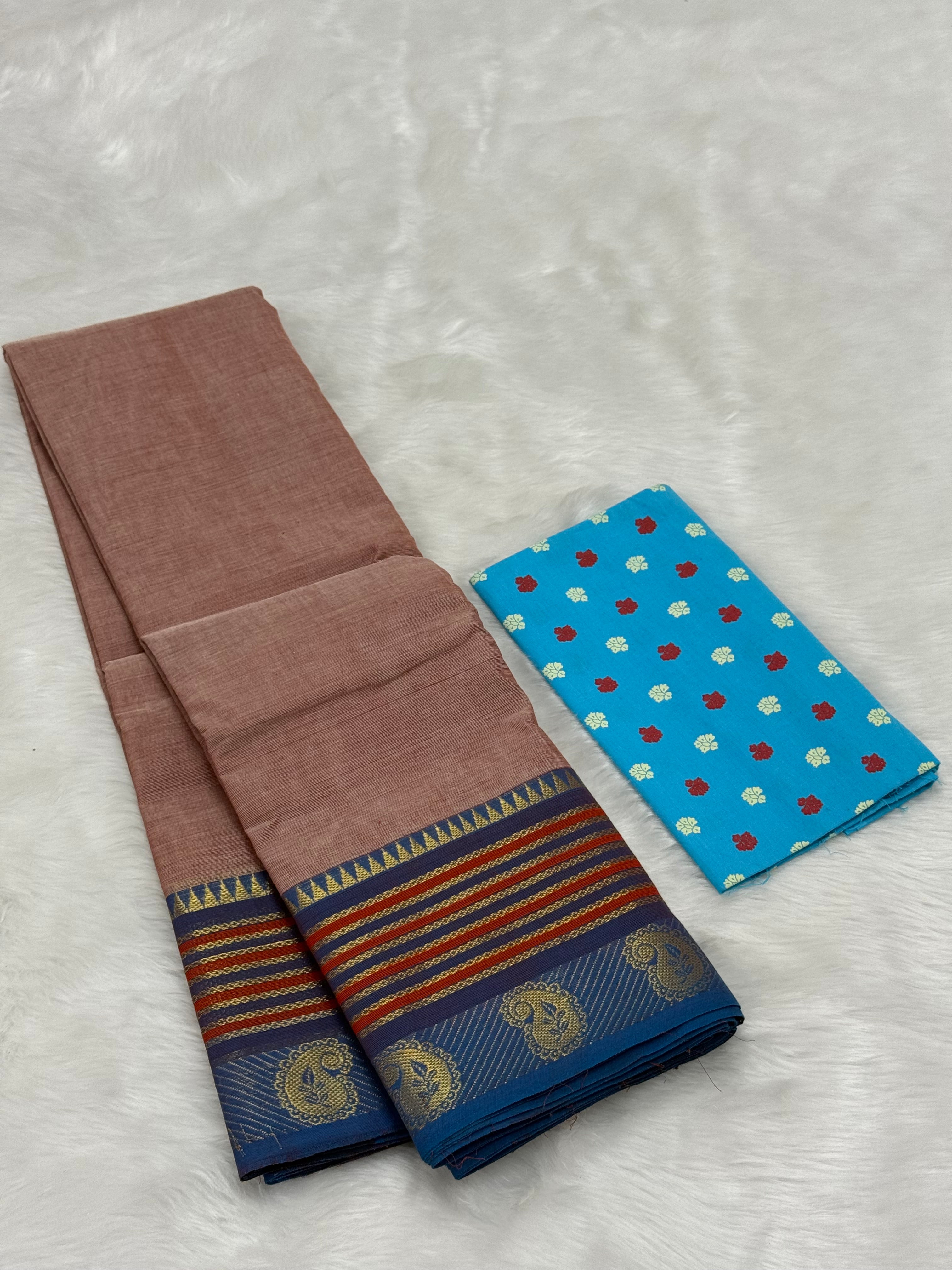 PURE KANCHI HANDLOOM COTTON SAREES - BRICK PINK