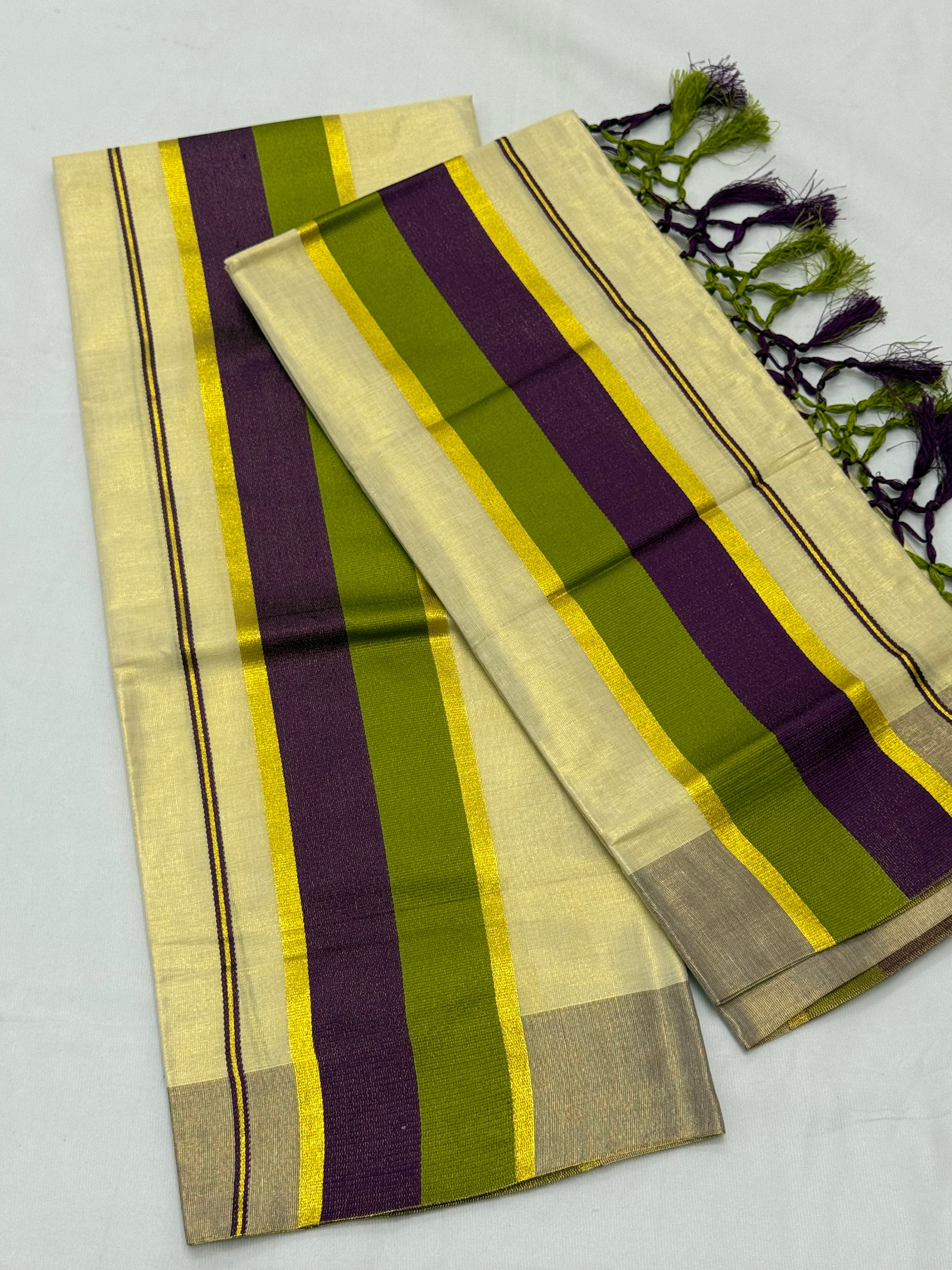 TISSUE SINGLE SET MUNDU (MUNDUM NERIYATHUM) WITH KARA BORDER - 2 X 2.80 MTRS - (CREAM,MULTI)