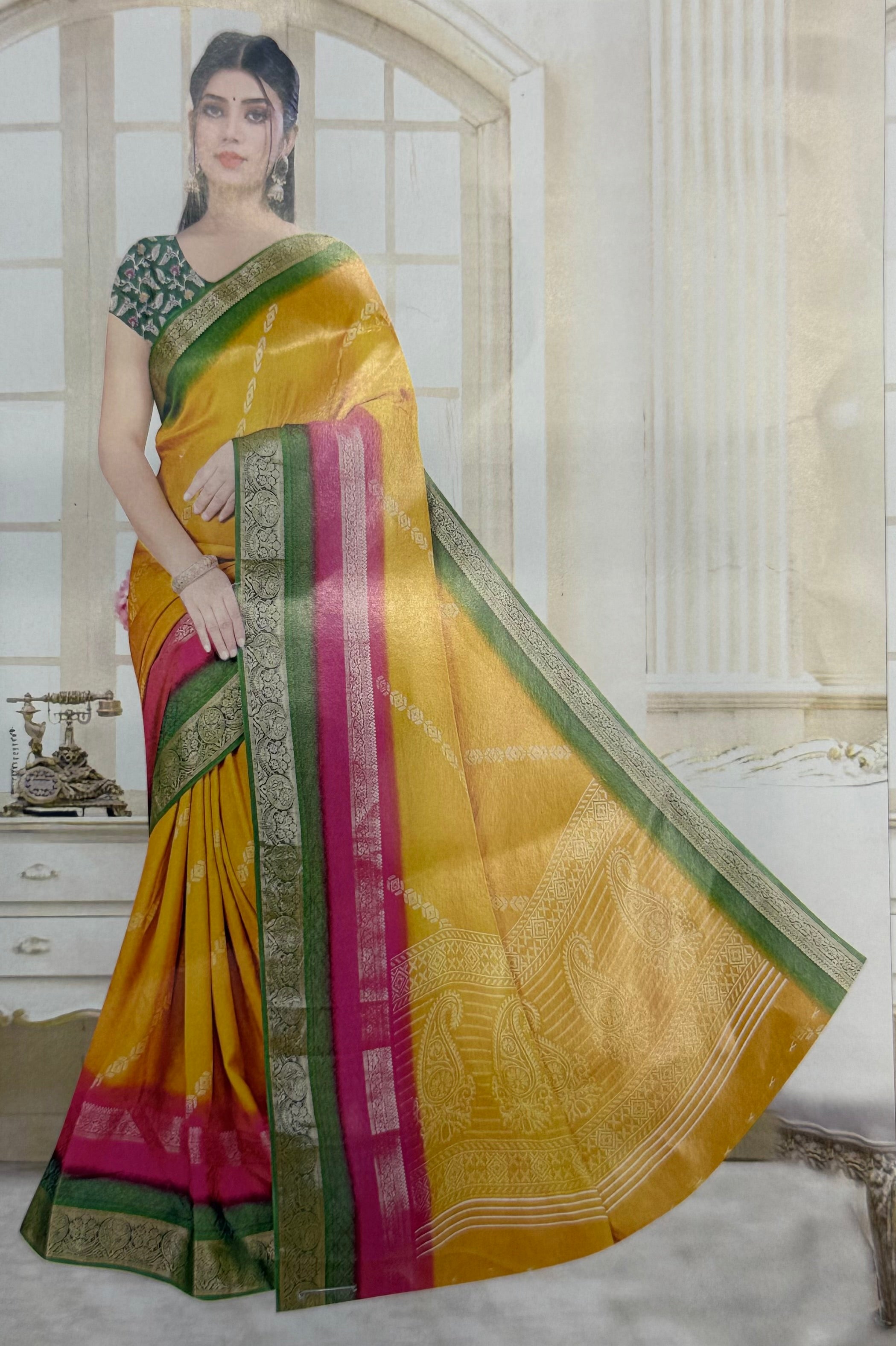 DUPION GEORGETTE SAREE - MEDALLION