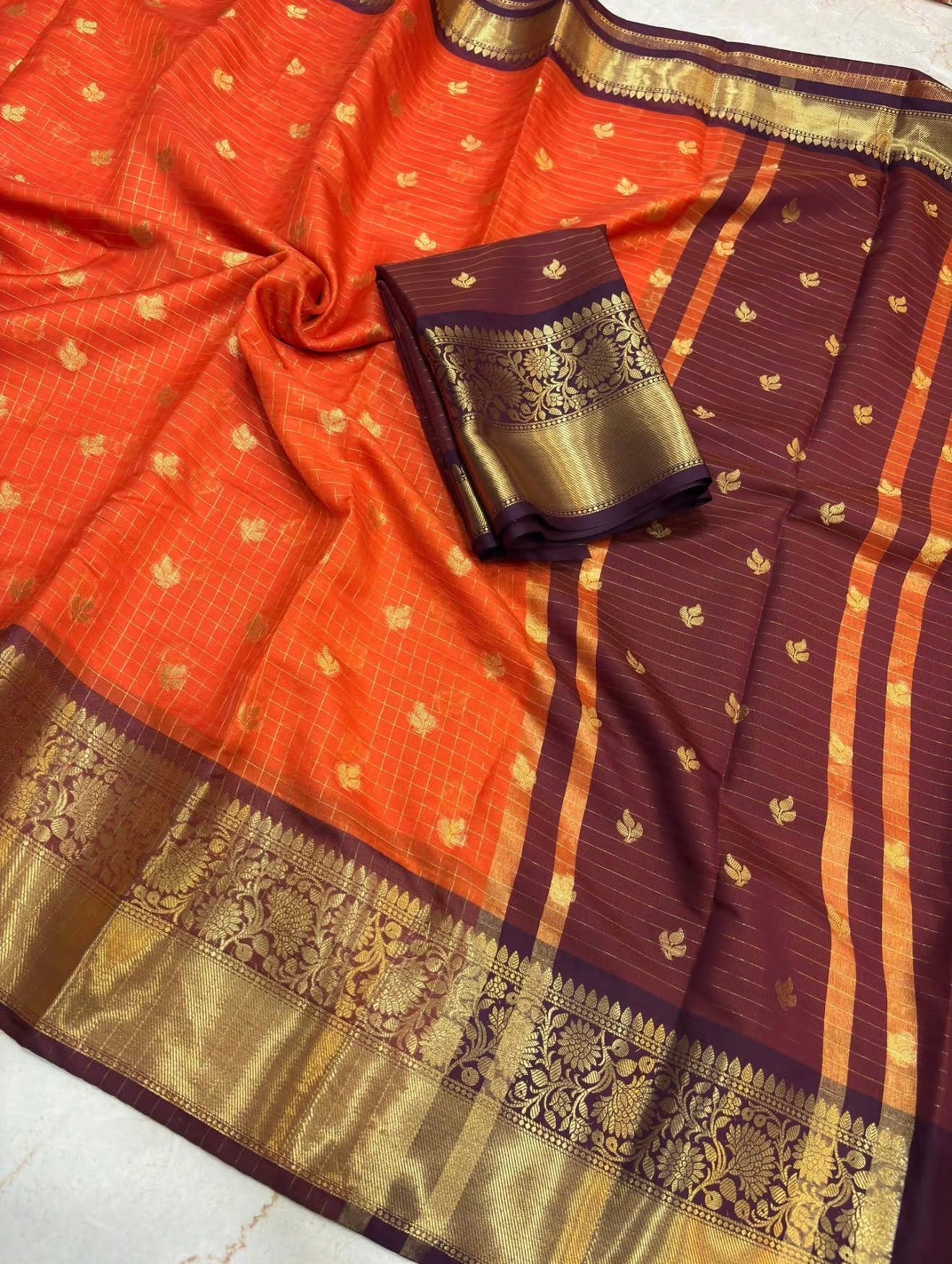 TRENDING BANARASI SILK SAREE - RUST ORANGE