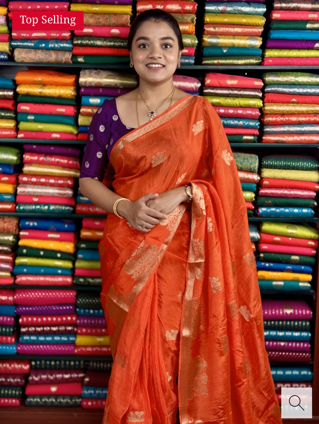 JUTE CREPE SILK PEACOCKBUTTA ORANGE AND PURPLE SAREE