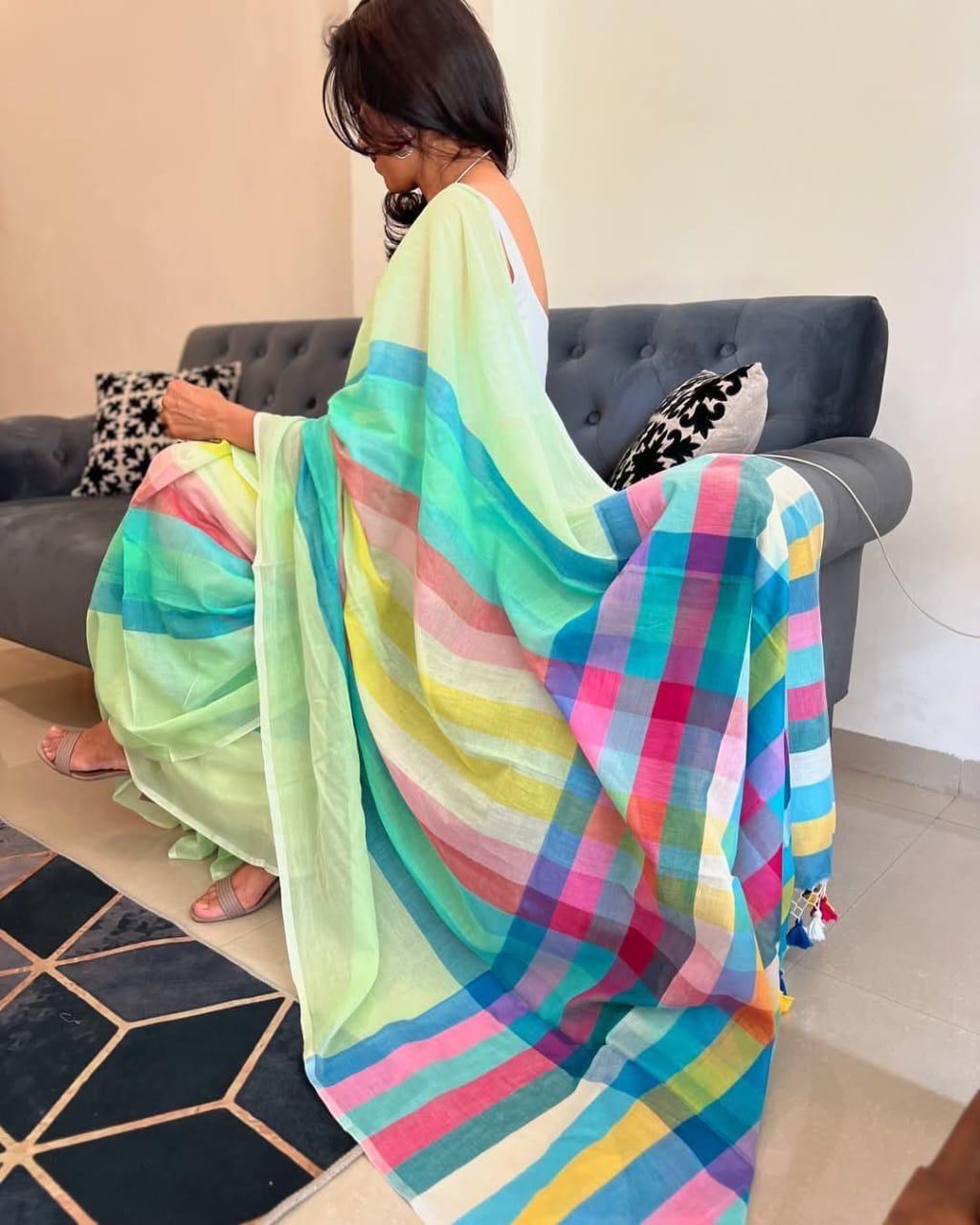 TRENDY MULTICOLOUR CHECKED TYPE SAREE