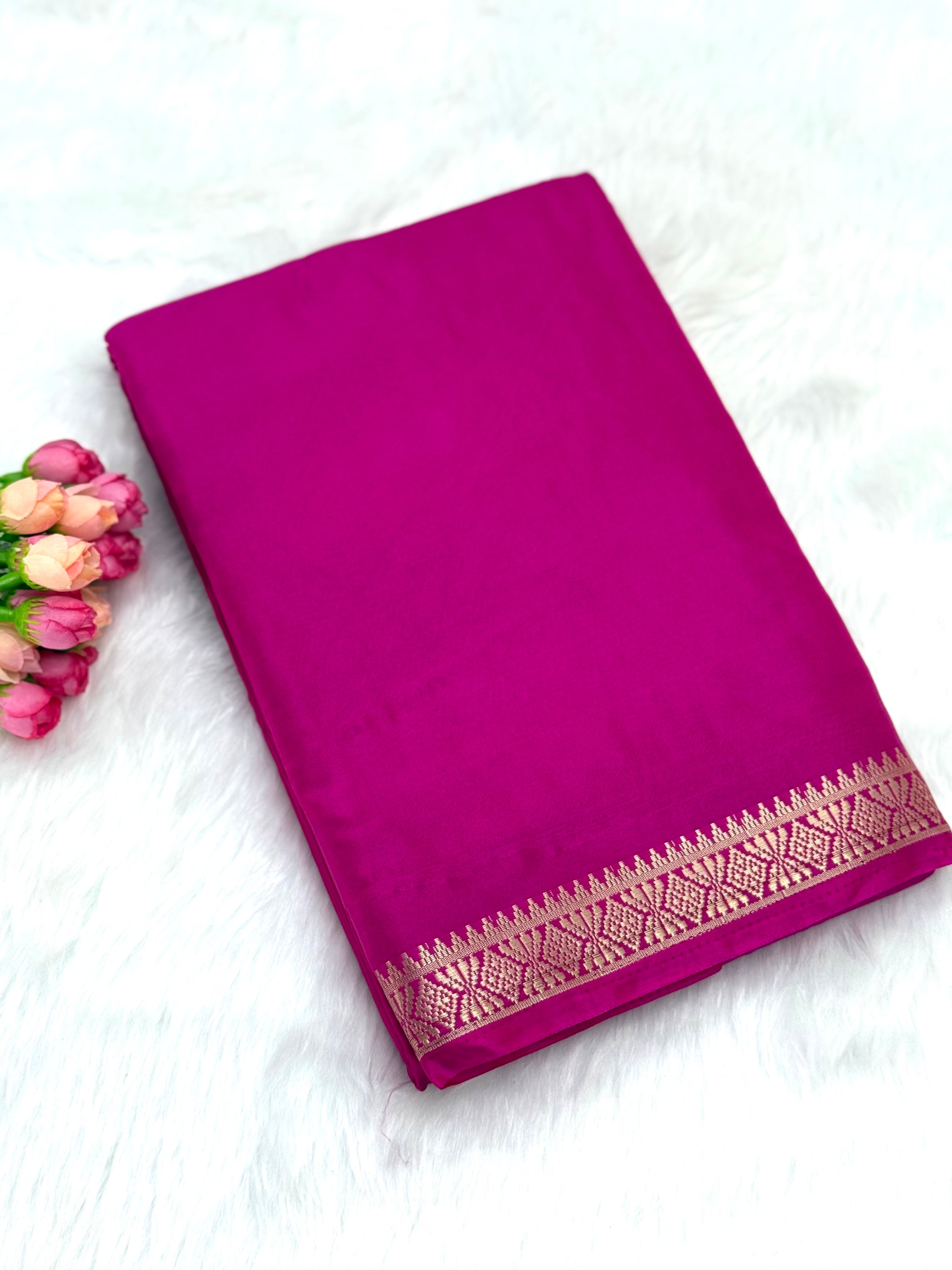 PREMIUM MYSORE SILK PIPING BORDER SAREE - RANI PINK