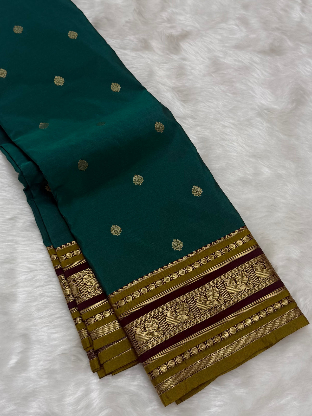 PREMIUM SEMI KANCHI SILK SAREE - PEACOCK GREEN