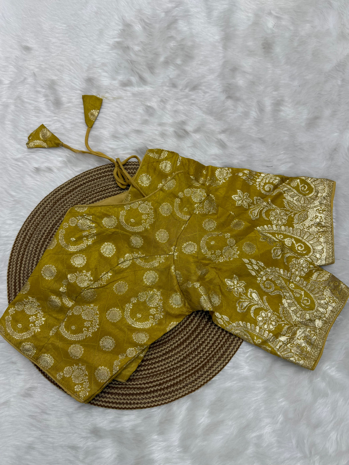 DESIGNER BROCADE WORK READYMADE BLOUSE - GOLDEN YELLOW