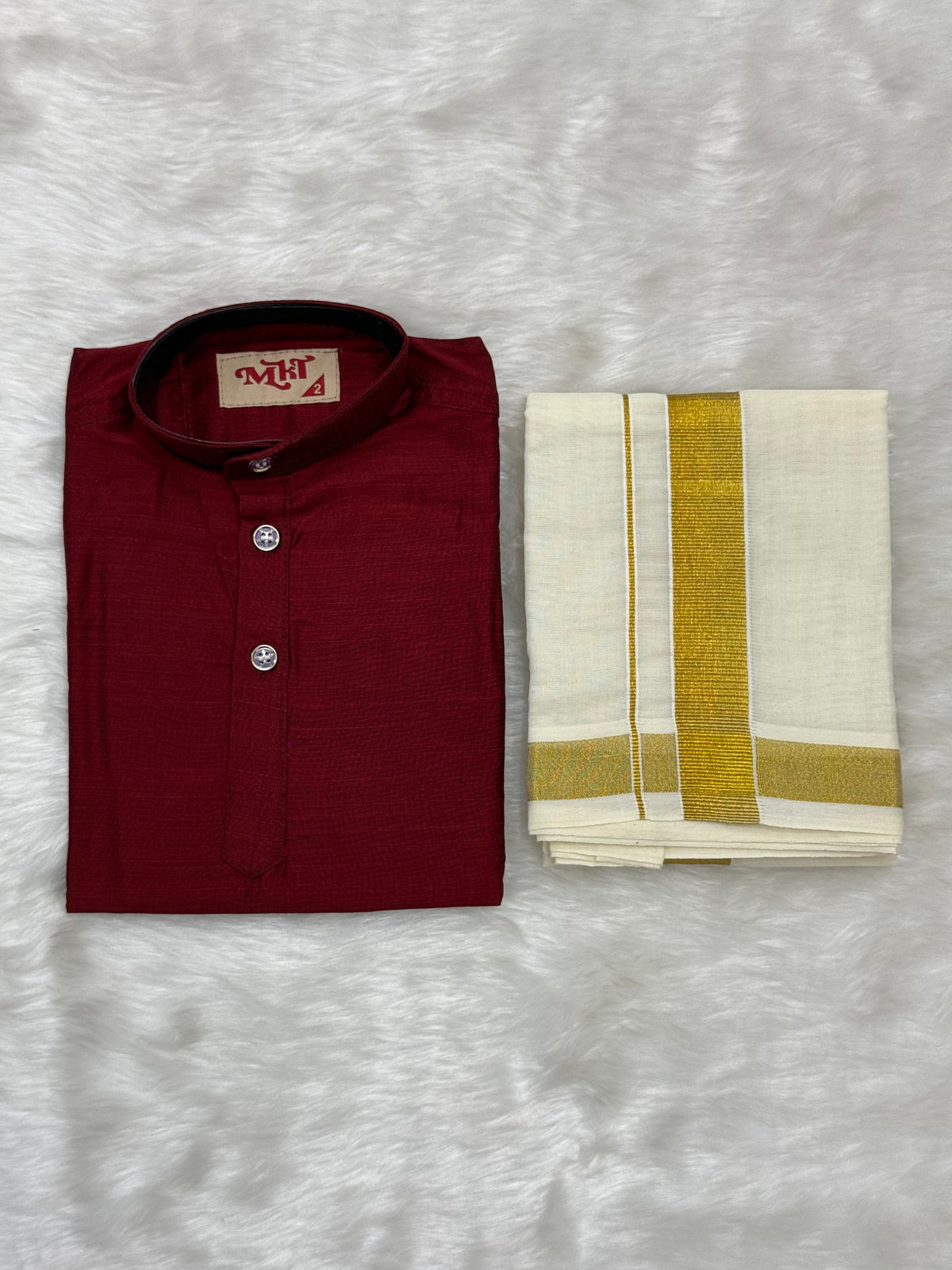KIDS BOYS VELCRO DHOTI & KURTA COMBO SET - MAROON
