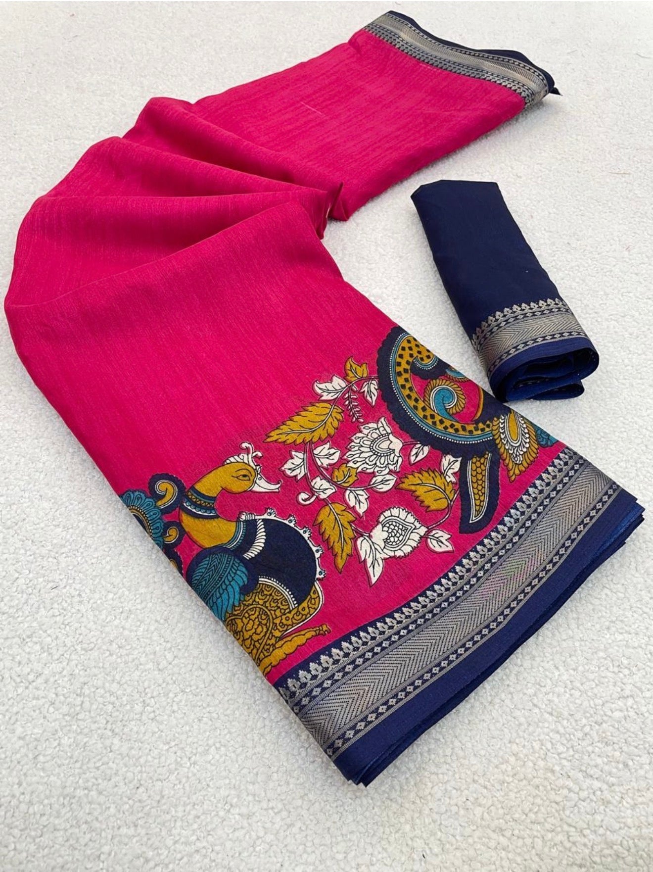 KALAMKARI SMALL BORDER BOUTIQUE SAREE - DARK PINK