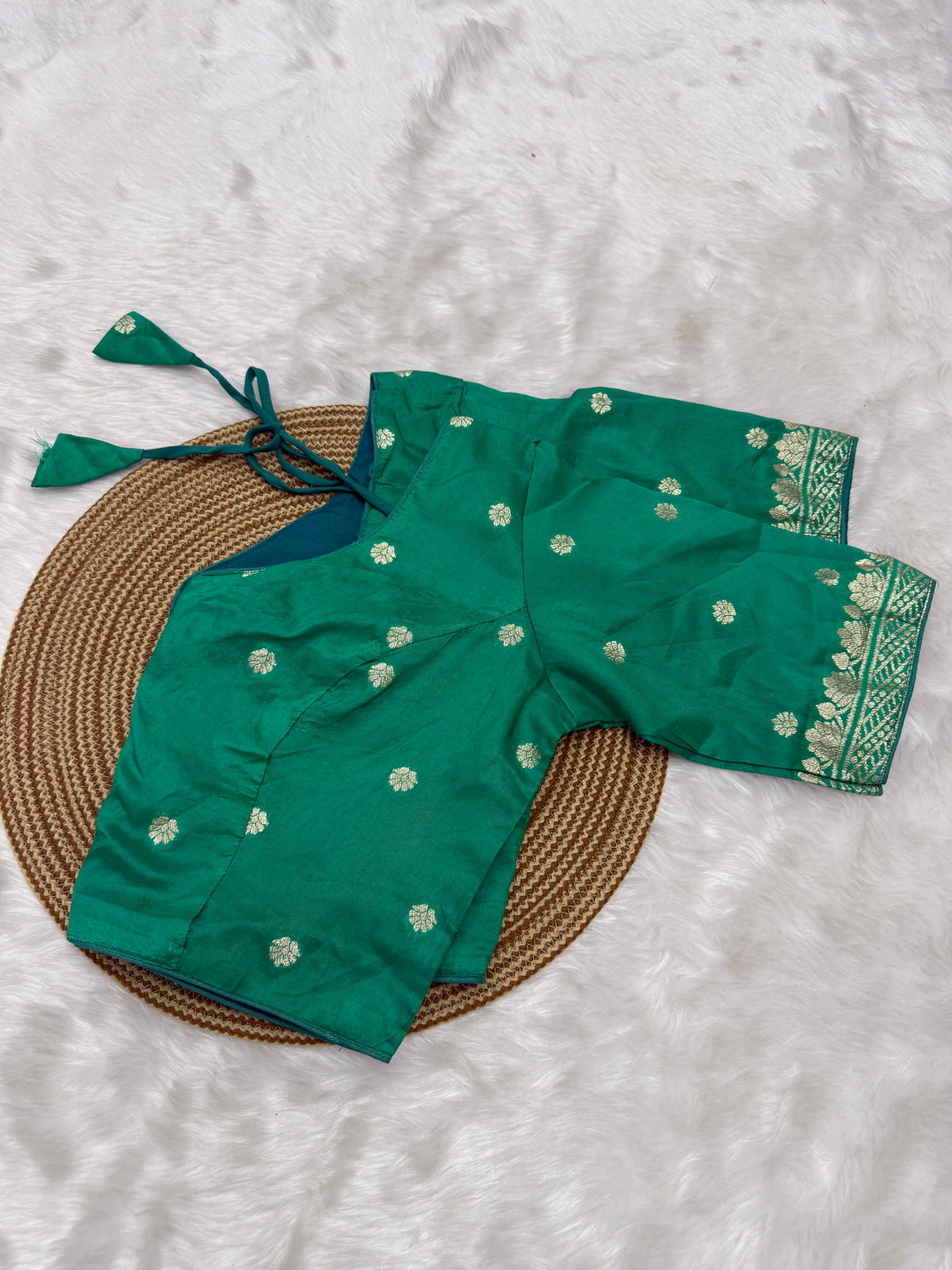 DESIGNER BUTTA WORK READYMADE BLOUSE - JADE GREEN