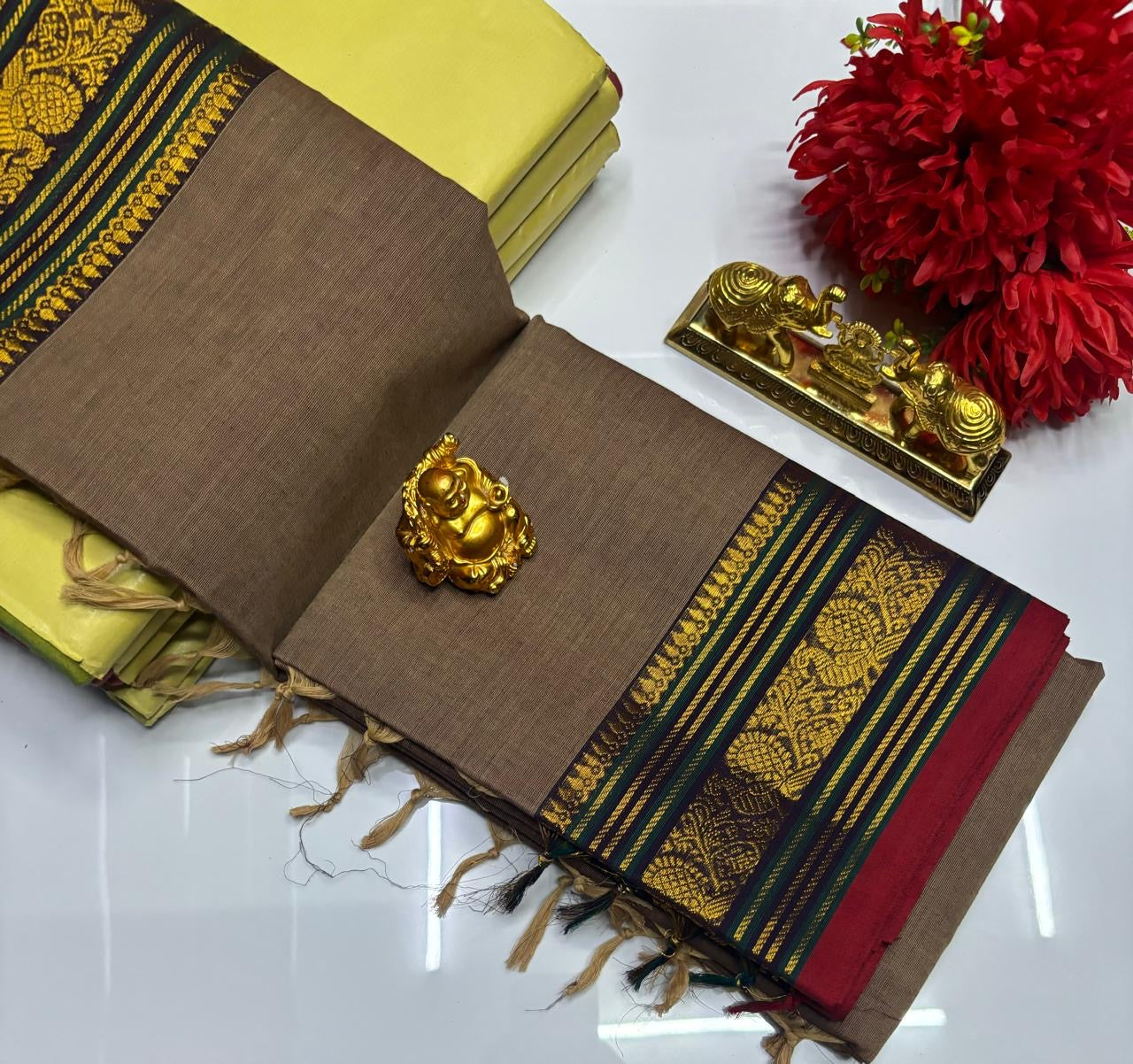 PURE KANCHI COTTON SAREES - PEANUT BROWN