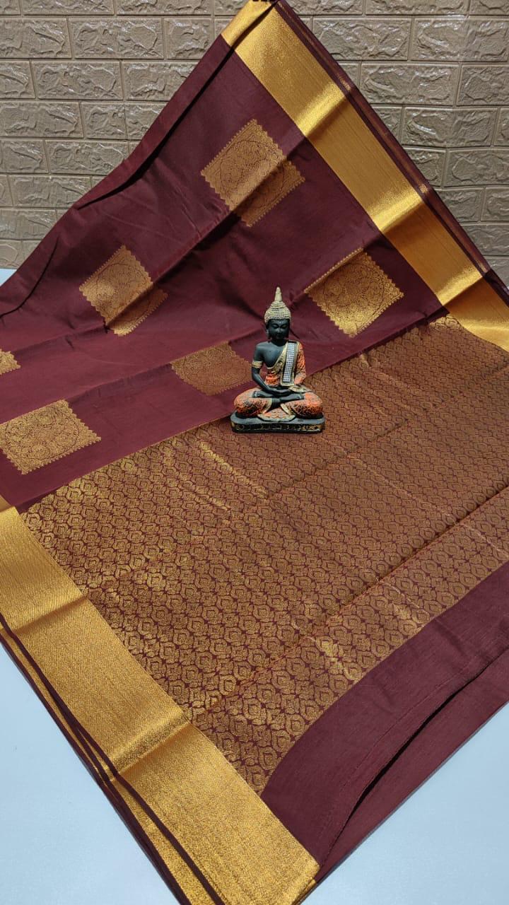 KANCHIPURAM HANDLOOM SILK COTTON SAREE - MAROON