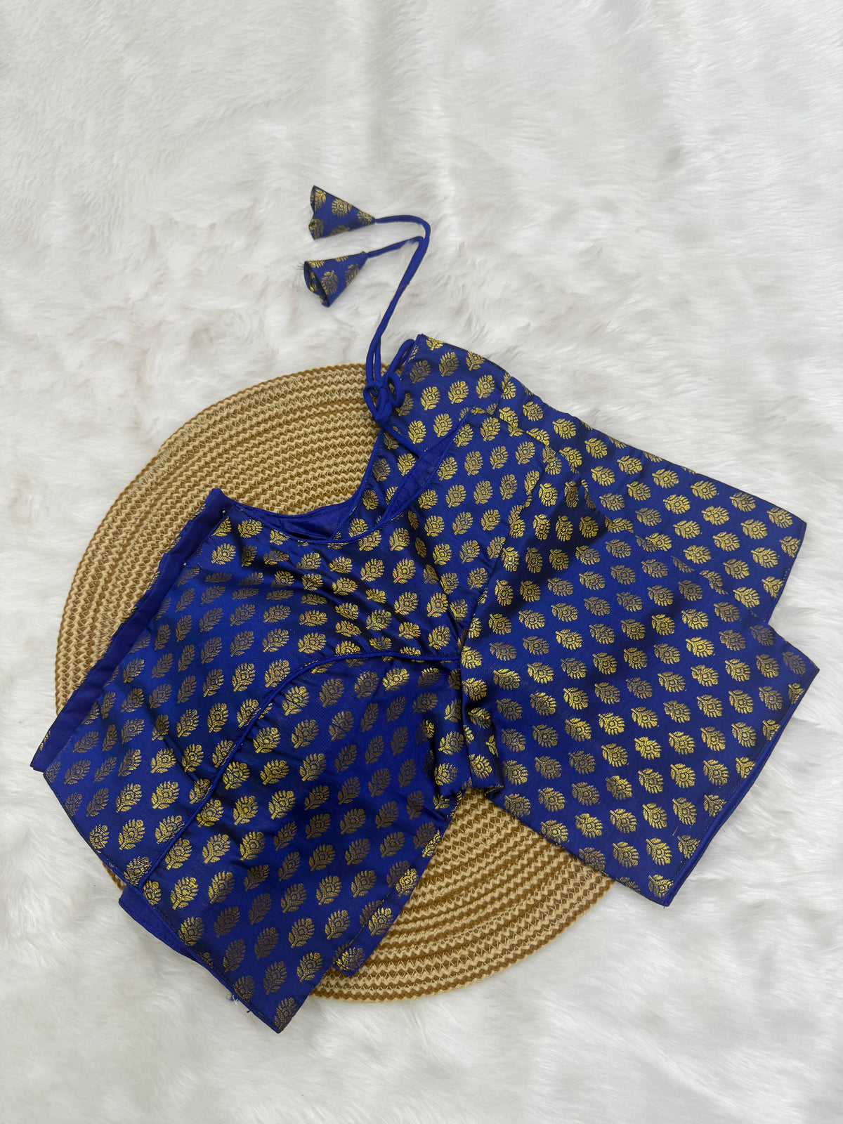 DESIGNER JACQUARD READY TO WEAR SAREE BLOUSE - ROYAL BLUE