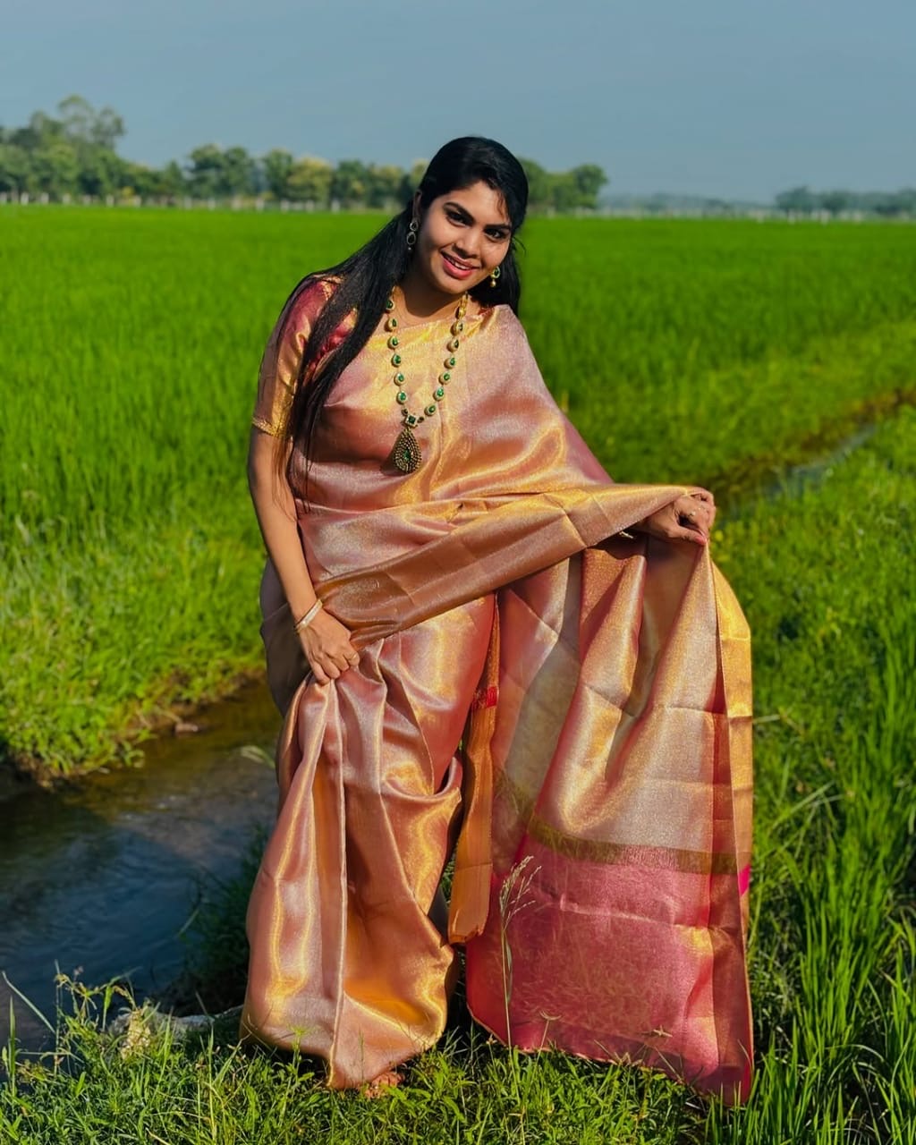JYOTHIKA MAAM INSPIRED KANJEEVARAM TISSUE SAREE - PINK&GOLD