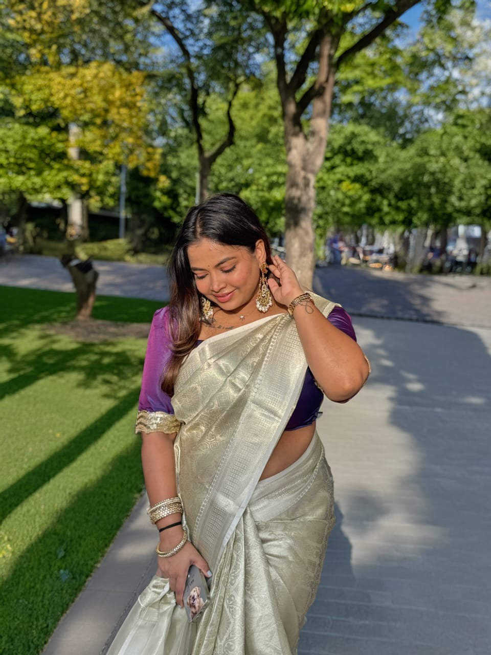 FANCY BANARASI TISSUE SILK SAREES - CREAM