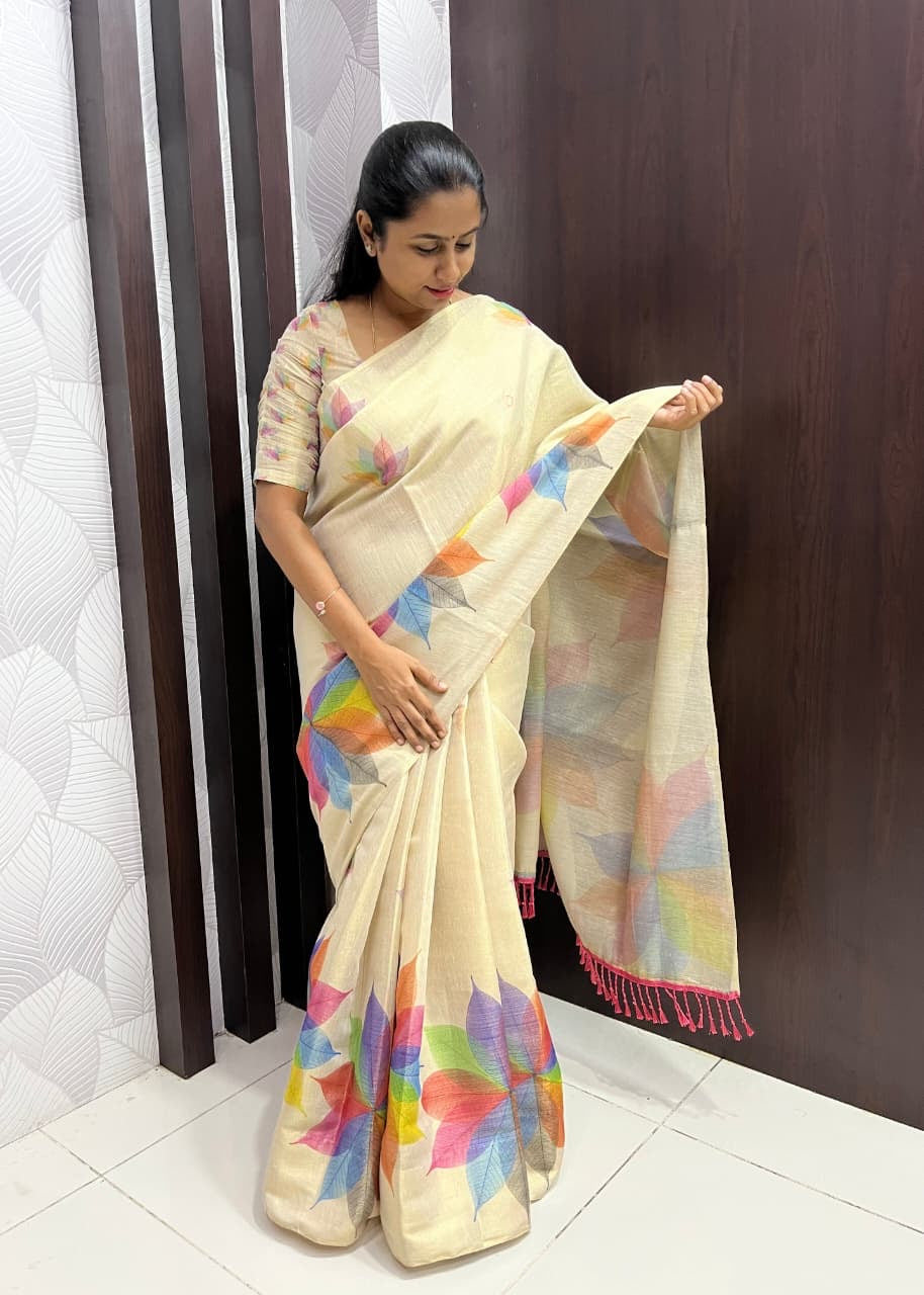 PREMIUM SOFT TISSUE SAREES - CREAM