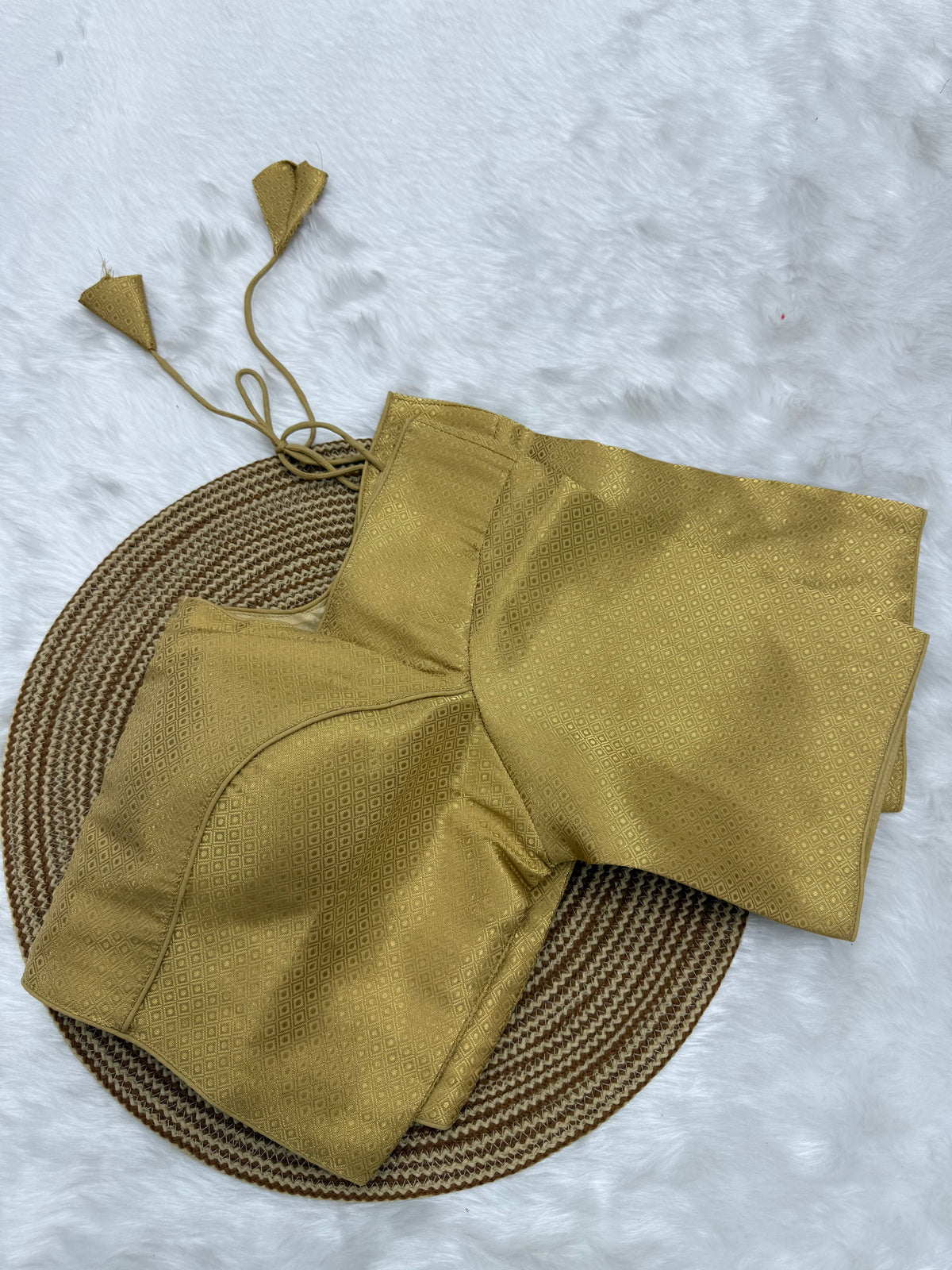 DESIGNER JACQUARD READY TO WEAR SAREE BLOUSE - GOLD