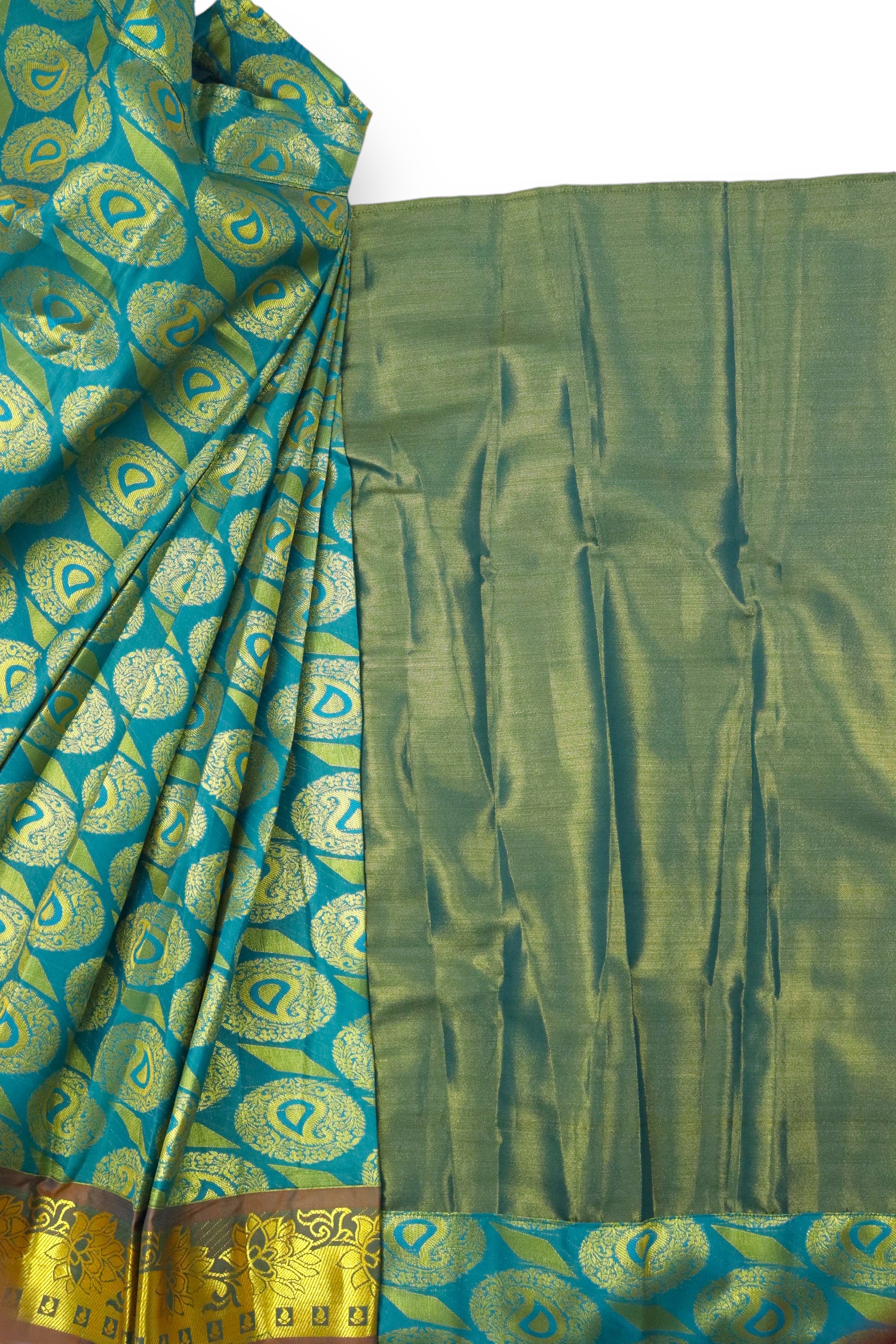 KIDS GIRLS PATTU PAVADAI/HALF SAREE - PINK & TEAL