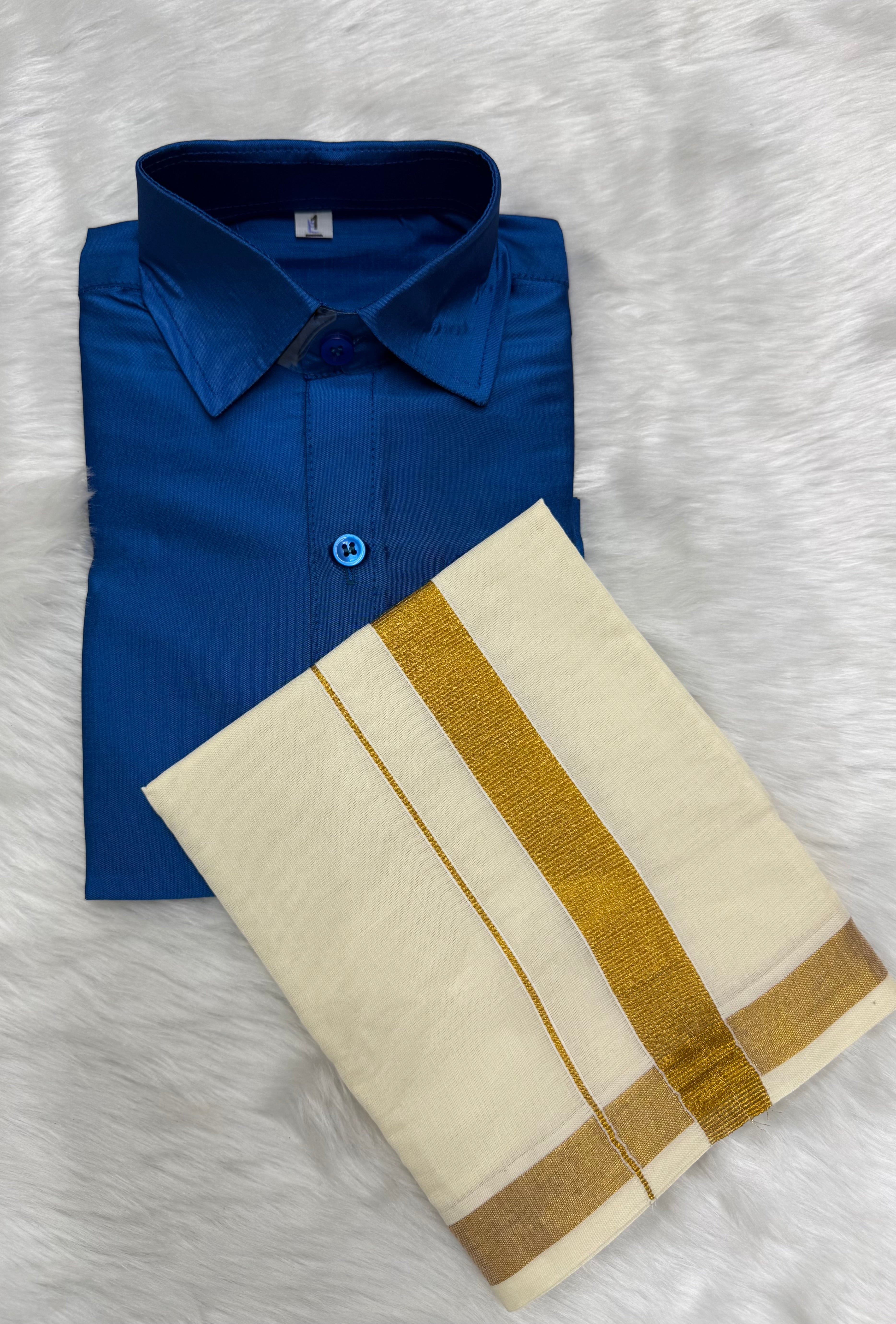 KIDS BOYS VELCRO DHOTI & SHIRT COMBO SET - BLUE