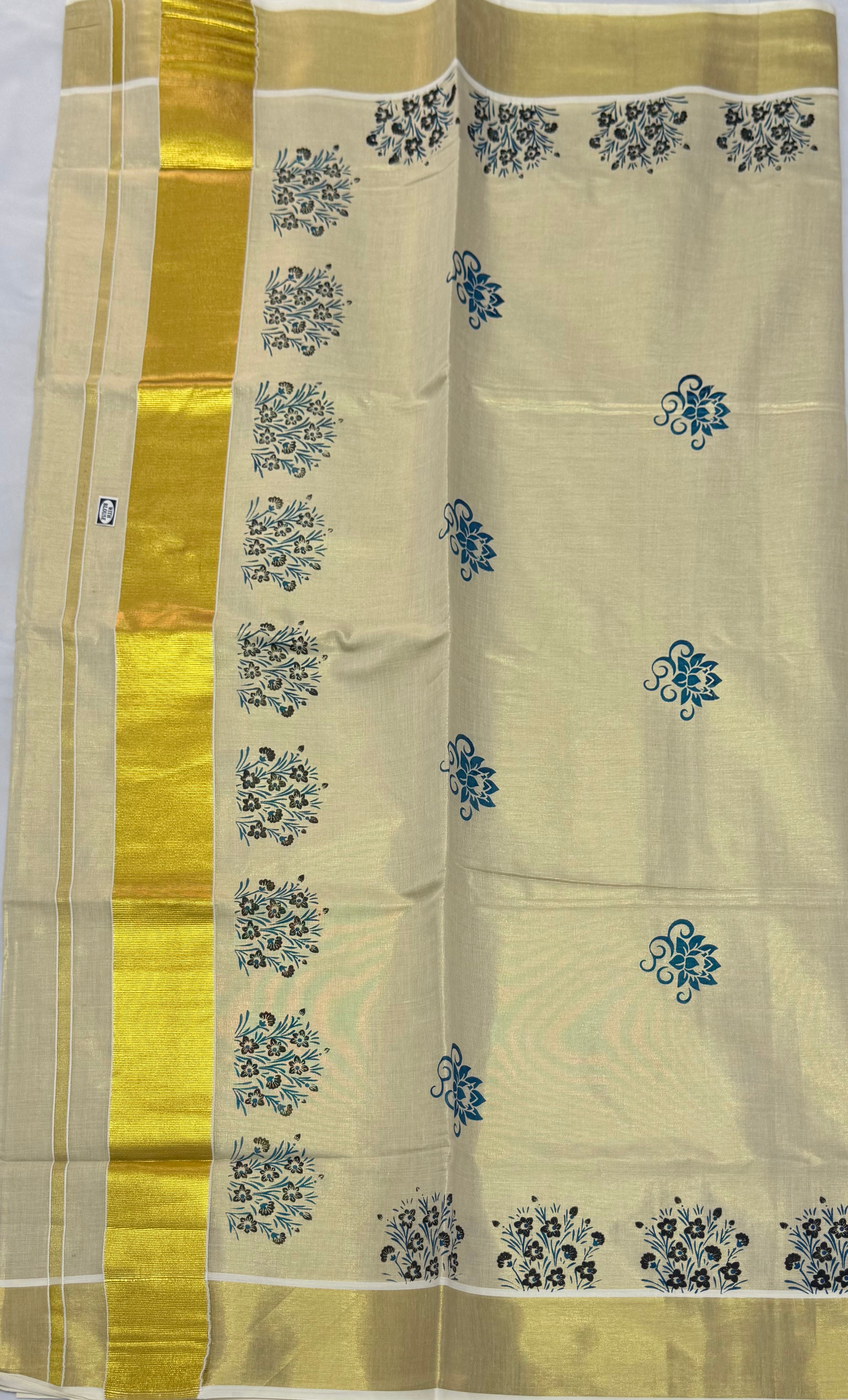 TRADITIONAL TISSUE KASAVU HAND PAINTED SAREE - (GOLD,CREAM)