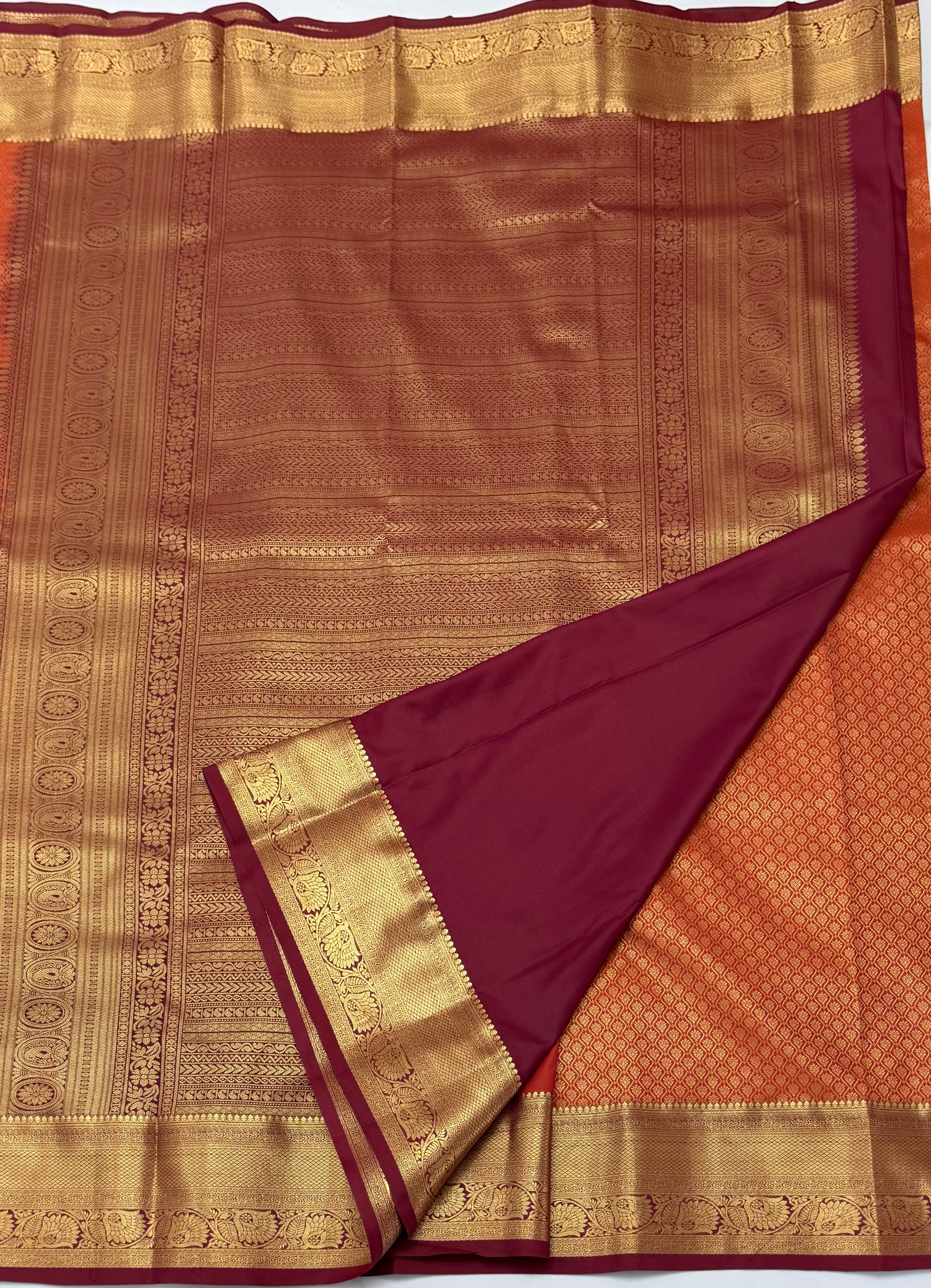 BEAUTIFUL SEMI BOCADE SILK SAREE - CHINESE MAROON