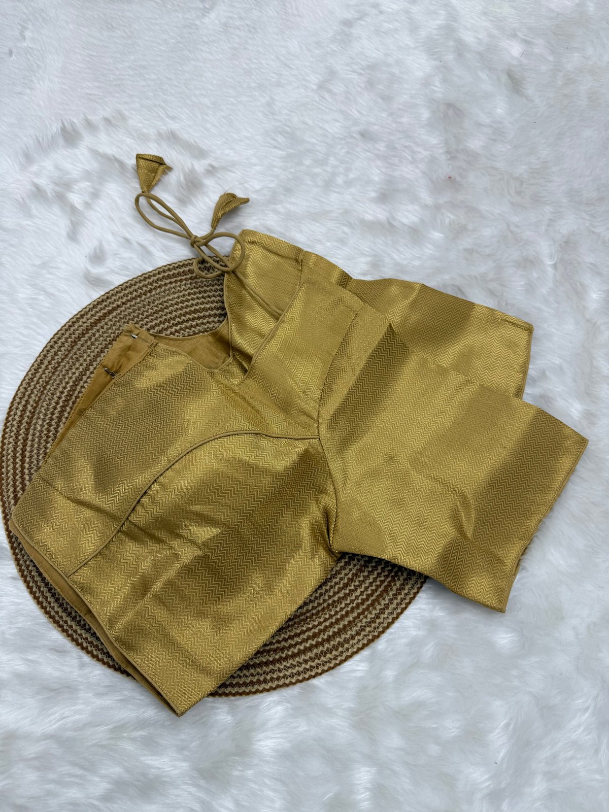 DESIGNER JACQUARD READY TO WEAR SAREE BLOUSE - GOLD