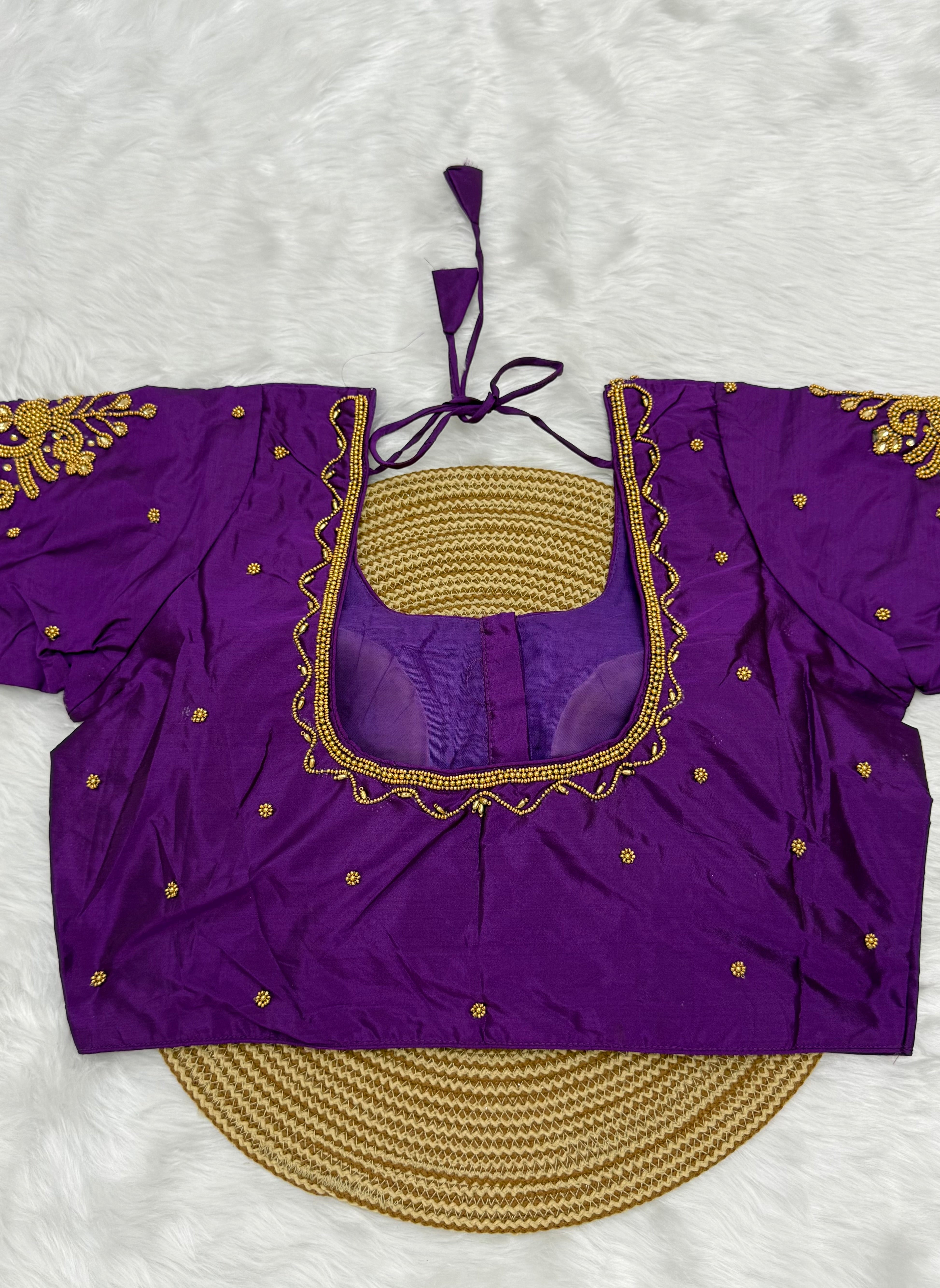 BRIDAL AARI WORK READY TO WEAR SAREE BLOUSE - PURPLE