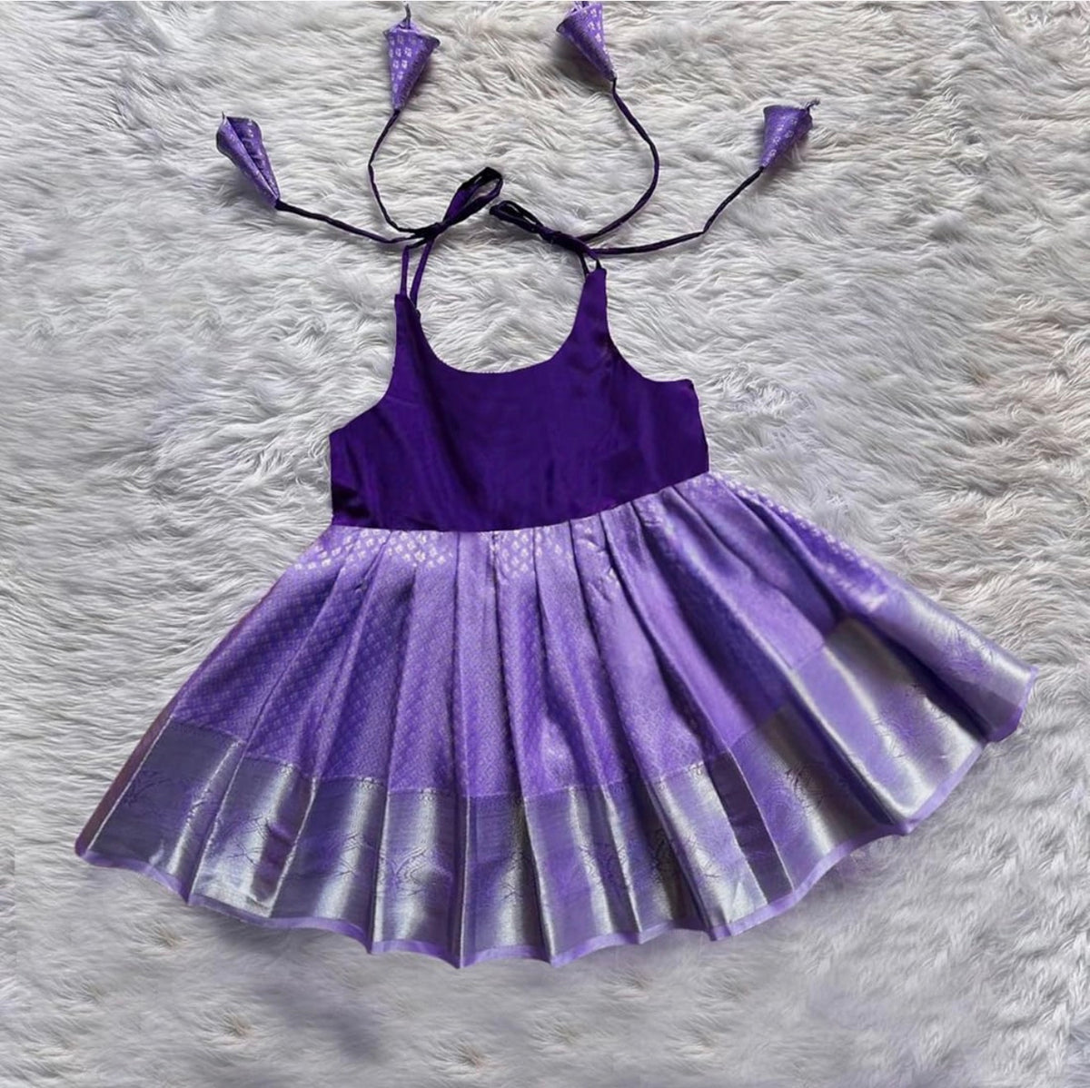BABY GIRL'S FIT AND FLARE MIDI PATTU PAVADAI FOR KIDS - PURPLE